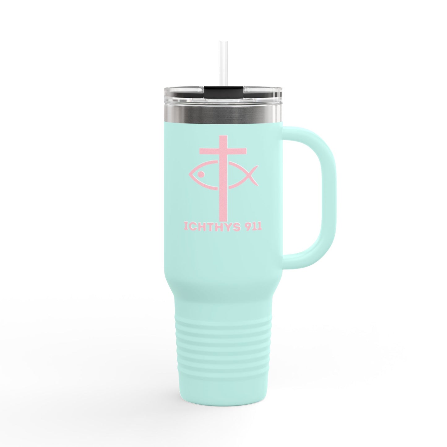40oz Insulated Travel Mug with Straw - Perfect for On-the-Go Hydration & Outdoor Adventures - Featuring ICHTHYS 911