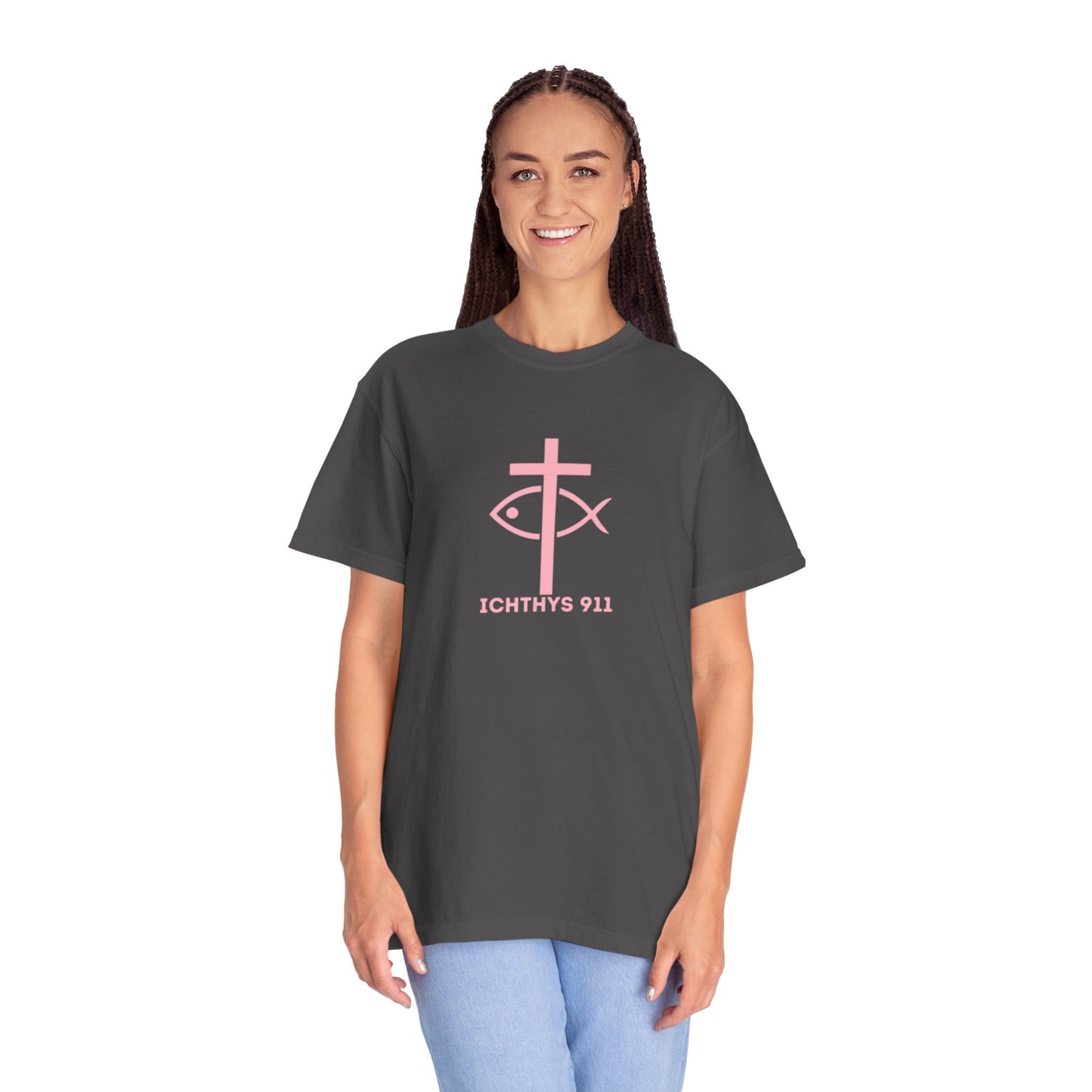 13th Disciple Collection - Christian Streetwear T-Shirt – Jesus Gym & Faith Fashion, Unisex Garment-Dyed T-Shirt Soft Pink Font - Men T-Shirt, Women T-shirt, ICHTHYS 911