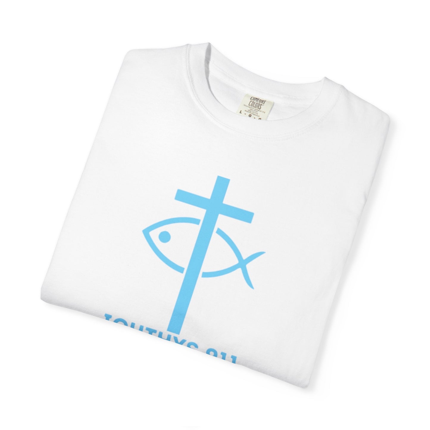 Authentic - Christian Streetwear T-Shirt – Jesus Gym & Faith Fashion, Unisex Garment-Dyed T-Shirt Blue Font - ICHTHYS 911