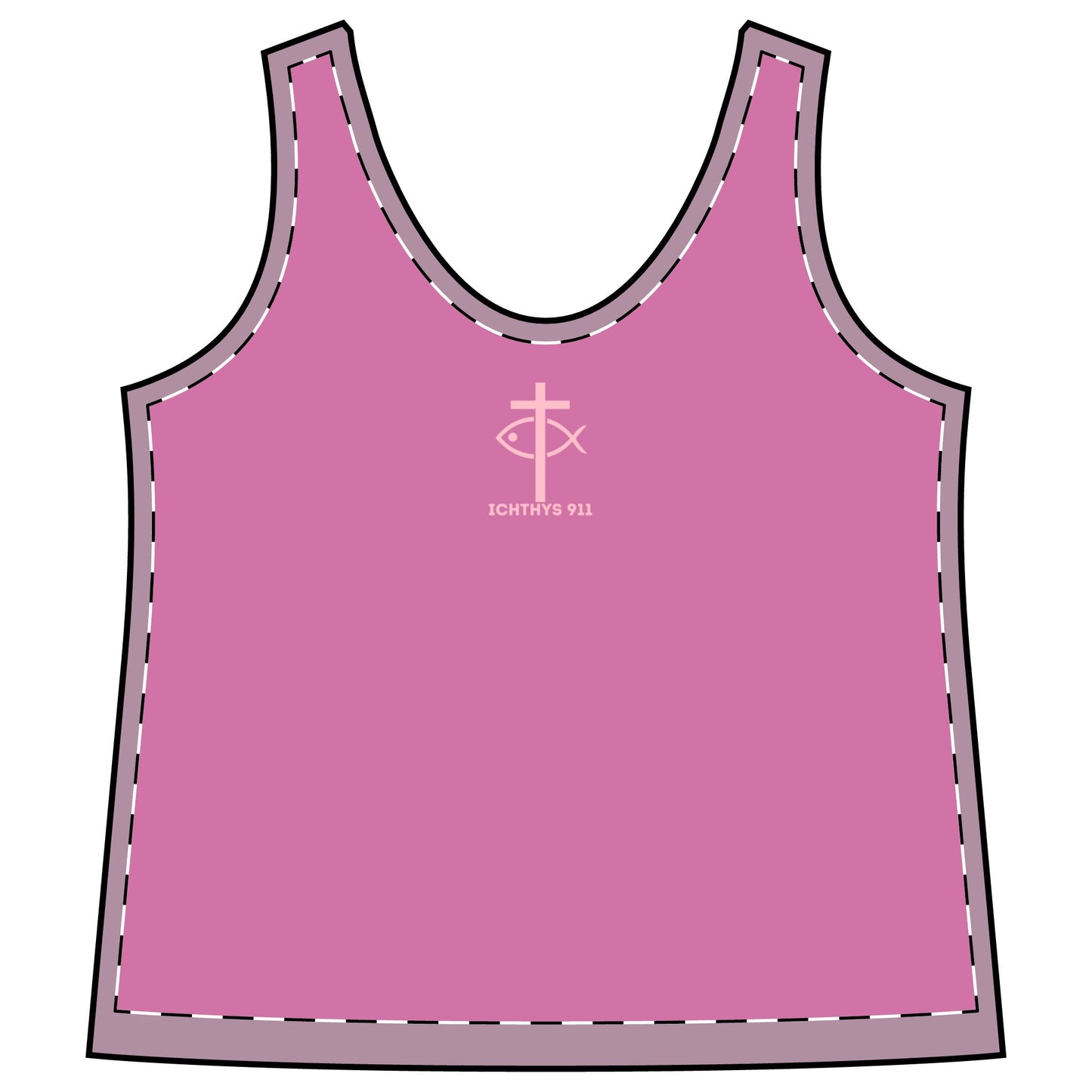 ICHTHYS 911 Pink Font "Run With Endurance Hebrew 12:1" - Sporty Racerback Tank for Women - Perfect for Active Lifestyle & Casual Wear -Women T-Shirt - Tank