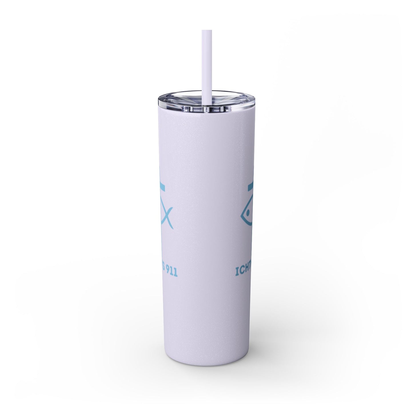 ICHTHYS 911 - Blue Font - Faith-Inspired Skinny Tumbler with Straw - 20oz Baby Shower Drip