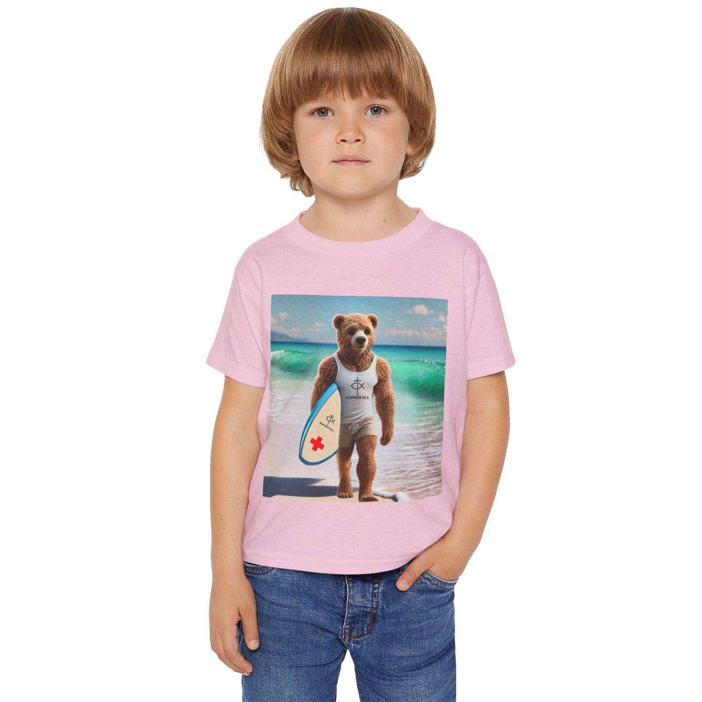 ICHTHYS 911 "Surf Bear" - Toddler T-Shirt - Cool Summer Tee - Match Mom and Dad For Vacation - Family T-Shirt