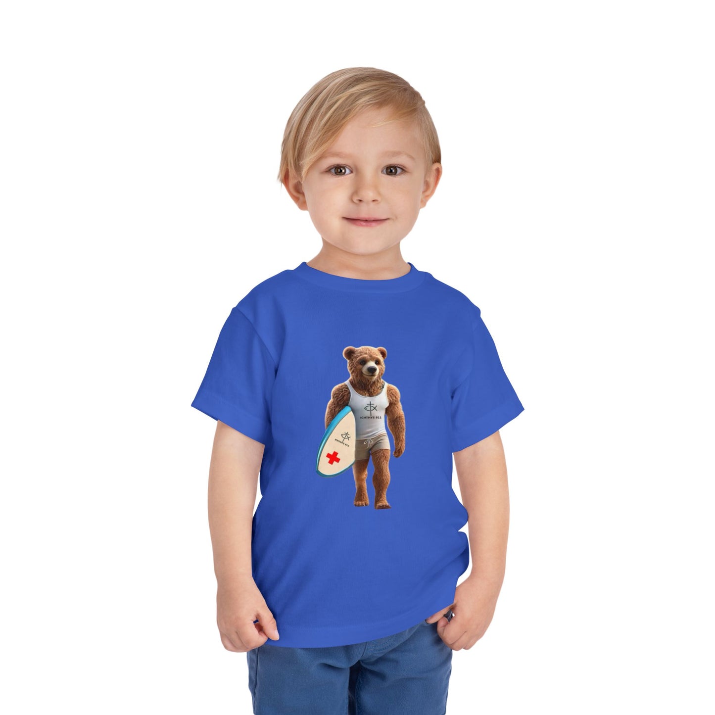Surfing Bear Toddler Tee - Fun Kids Short Sleeve T-Shirt - ICHTYHS 911