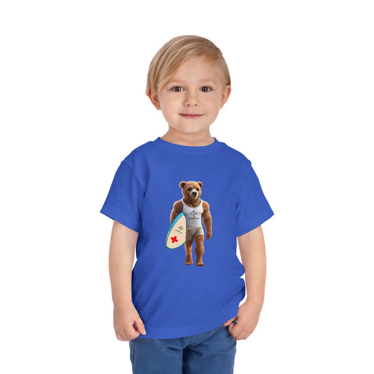 Surfing Bear Toddler Tee - Fun Kids Short Sleeve T-Shirt - ICHTYHS 911