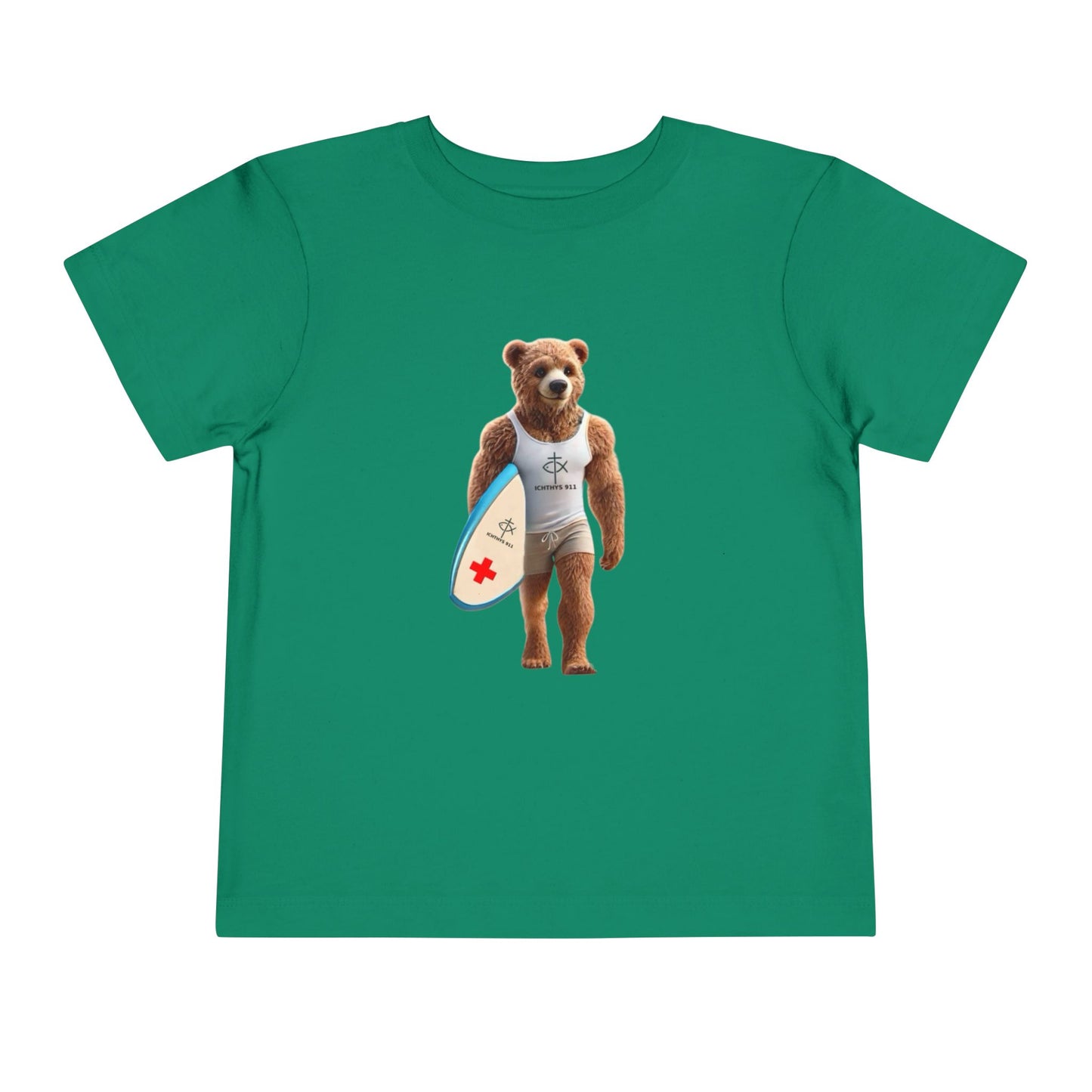 Surfing Bear Toddler Tee - Fun Kids Short Sleeve T-Shirt - ICHTYHS 911