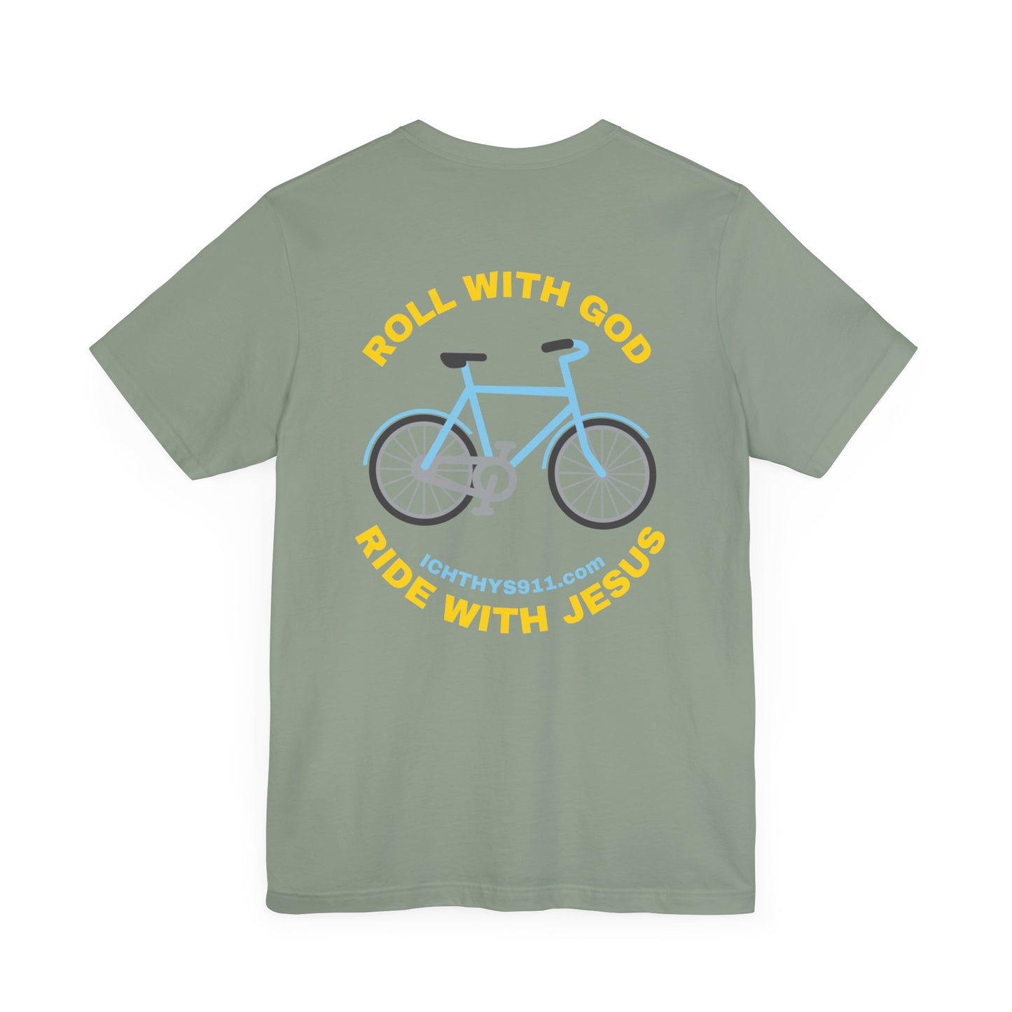 ICHTHYS 911 - "Roll With God Ride With Jesus" - Gold Font - Unisex T- Shirt - Lightweight 100% Cotton - Summer T - Arm Form Fitting - Men T- Shirt - Women T-Shirt - Christian T-Shirt