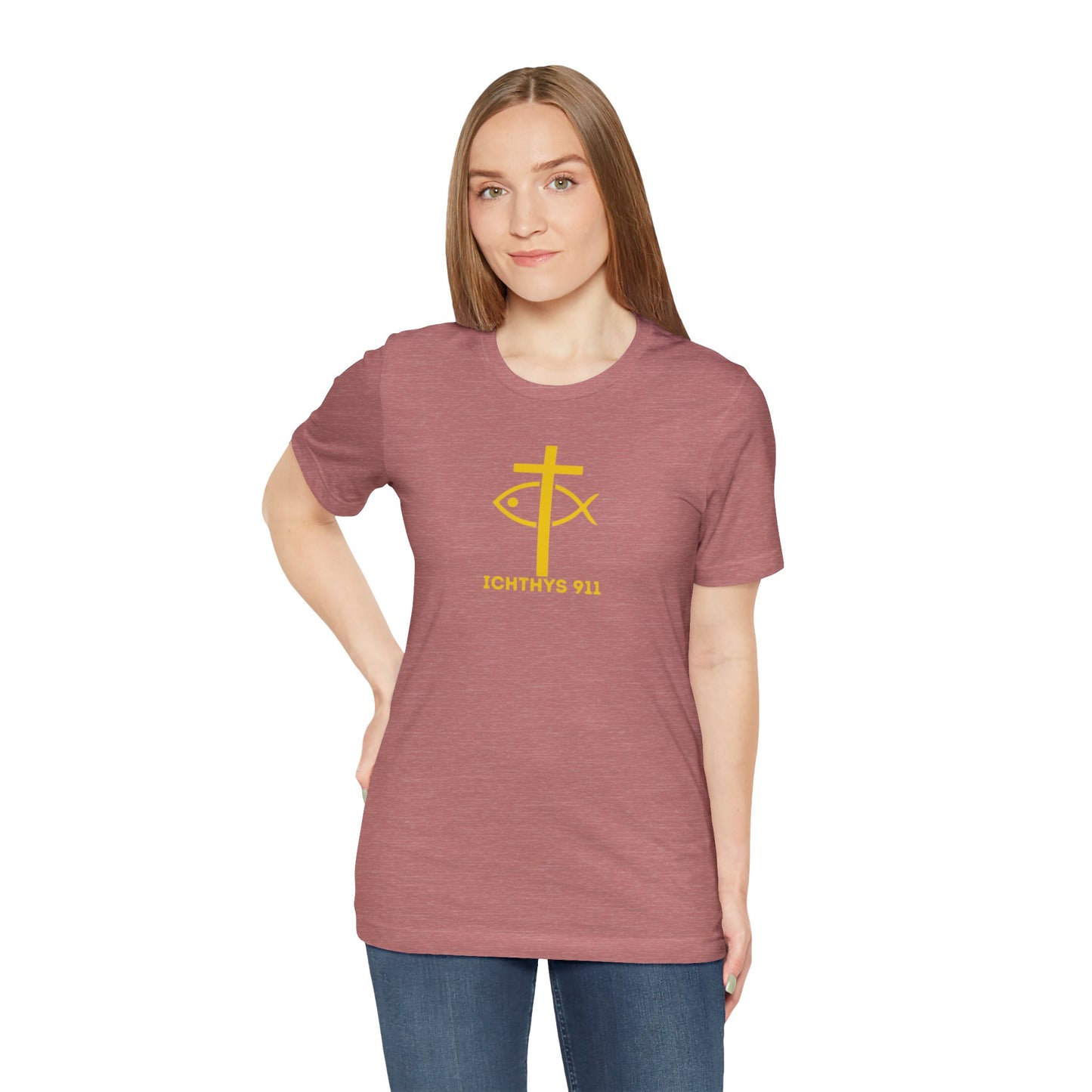 "Roll With God Ride With Jesus" - Gold Font - Unisex T- Shirt - Lightweight 100% Cotton - Summer T - Arm Form Fitting - Men T- Shirt - Women T-Shirt - Christian T-Shirt - ICHTHYS 911