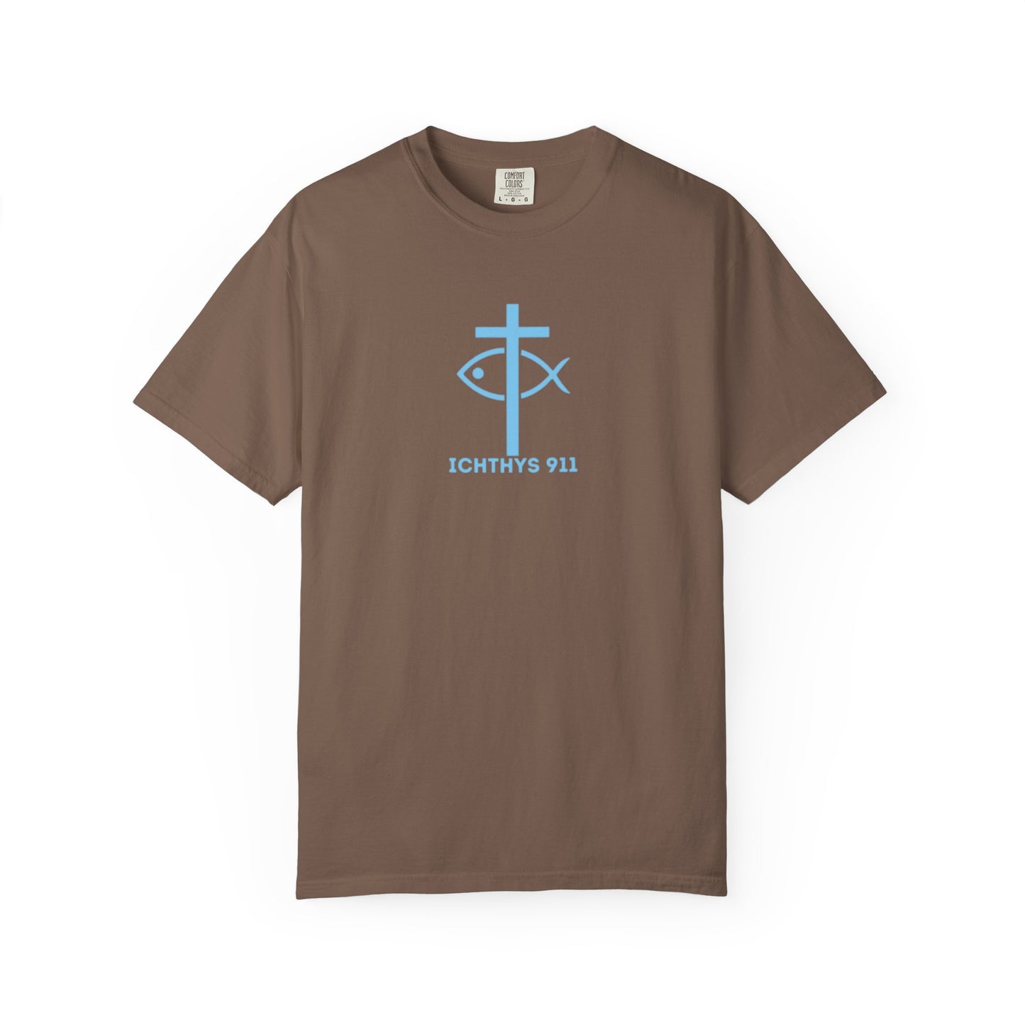 ICHTHYS 911 - Blue Font "Iēsous Christos, Theou Yios, Sōtēr" - Garment-Dyed - 100% US Cotton - Unisex T-Shirt - Men T-Shirt - Women T-Shirt - Christian Symbol - Greek - Faith Inspired -Christian Streetwear – Jesus Gym & Faith Fashion, Unisex Garment