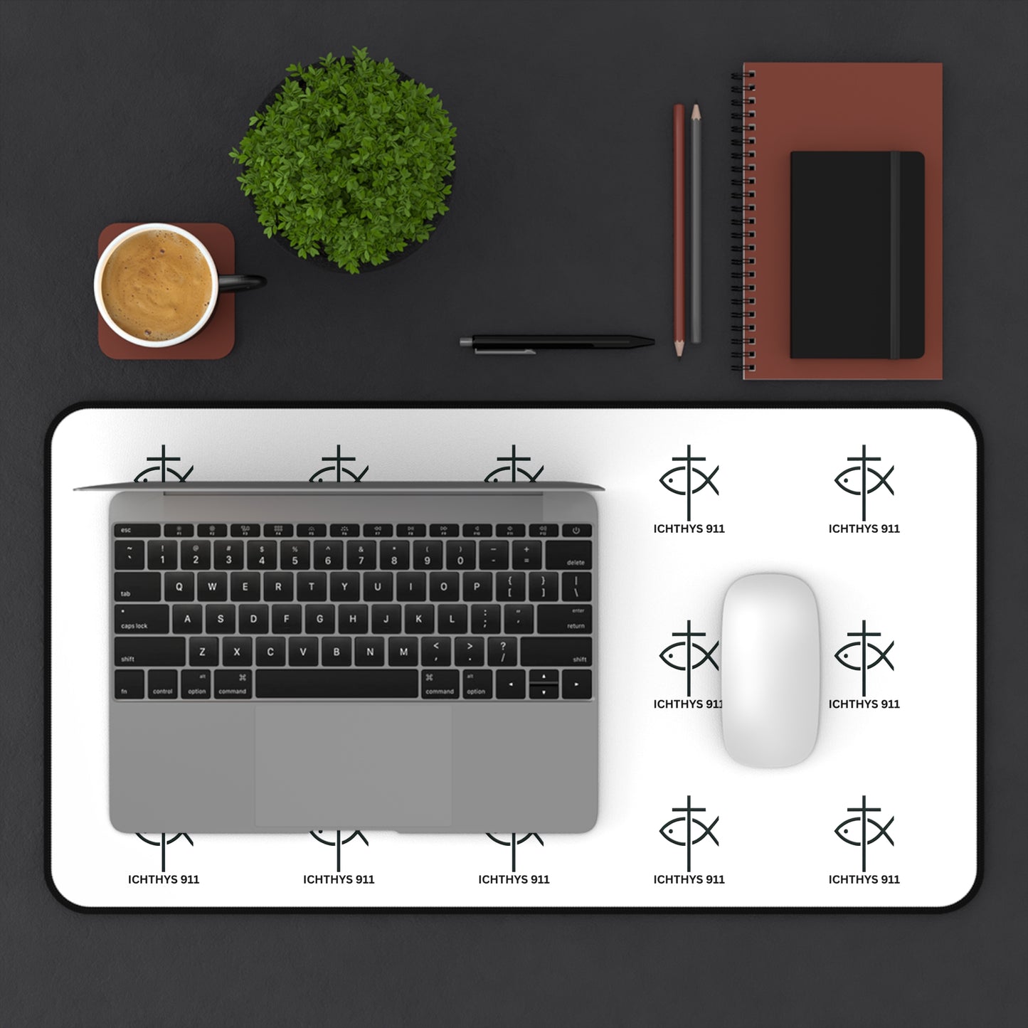 Personalized Black Desk Mat with Monogram Design - Stylish Office Accessory for Creatives
