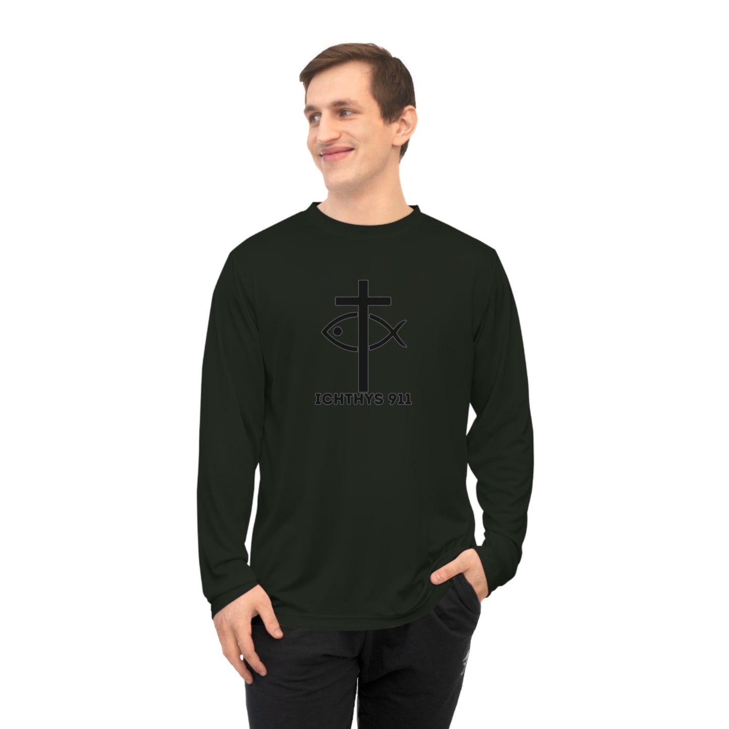 Faith Driven Reverse Unisex Performance Long Sleeve Shirt - ICHTHYS 911 Christian Activewear