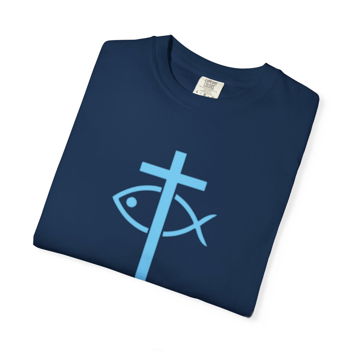 Jesus Christ Son of God Savior - Blue Font - Christian Streetwear T-Shirt – Jesus Gym & Faith Fashion, Unisex Garment-Dyed T-Shirt- ICHTHYS 911