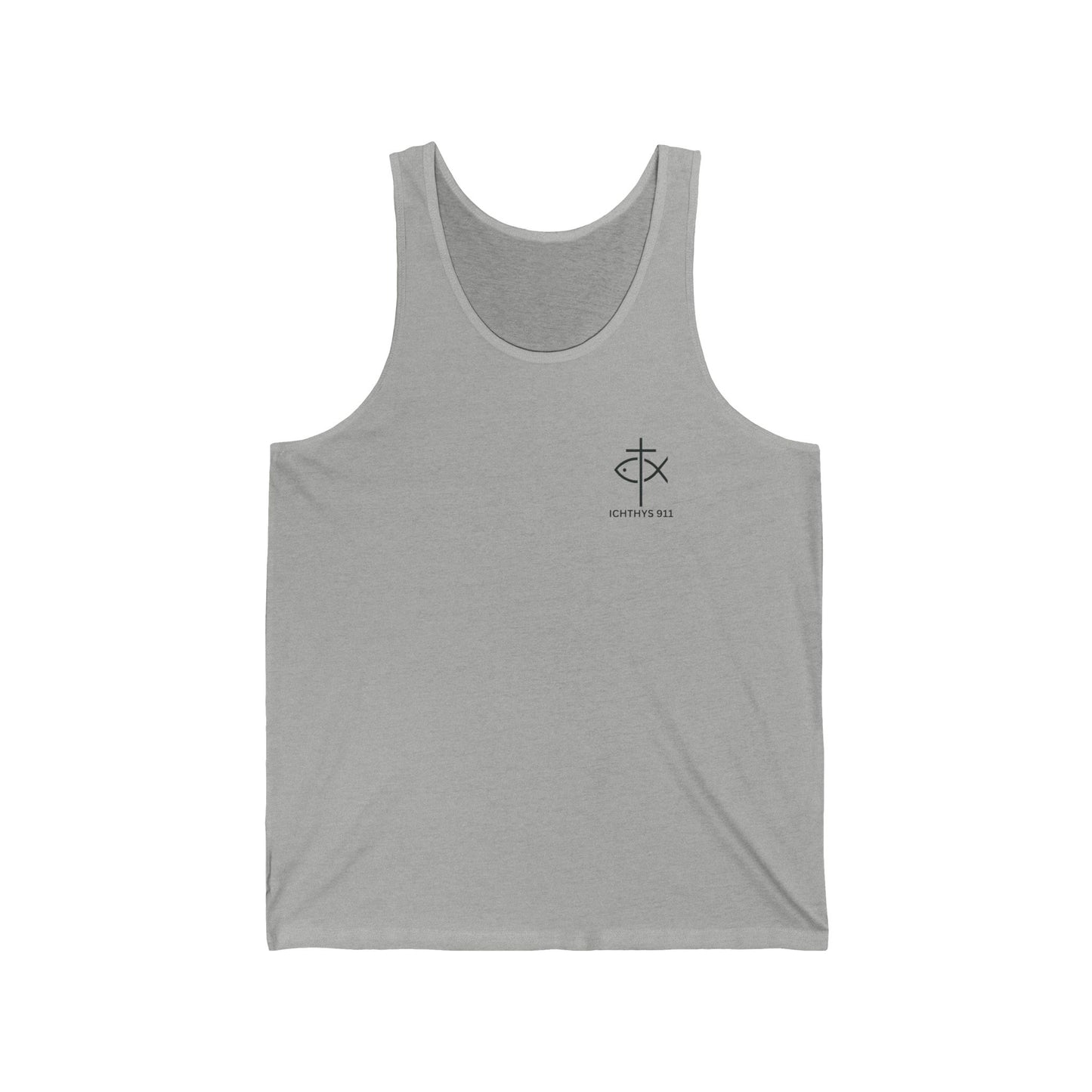 ICHTHYS 911 Badge Collection - Unisex - Jersey Tank - Casual Christian Symbol Graphic Tank Top
