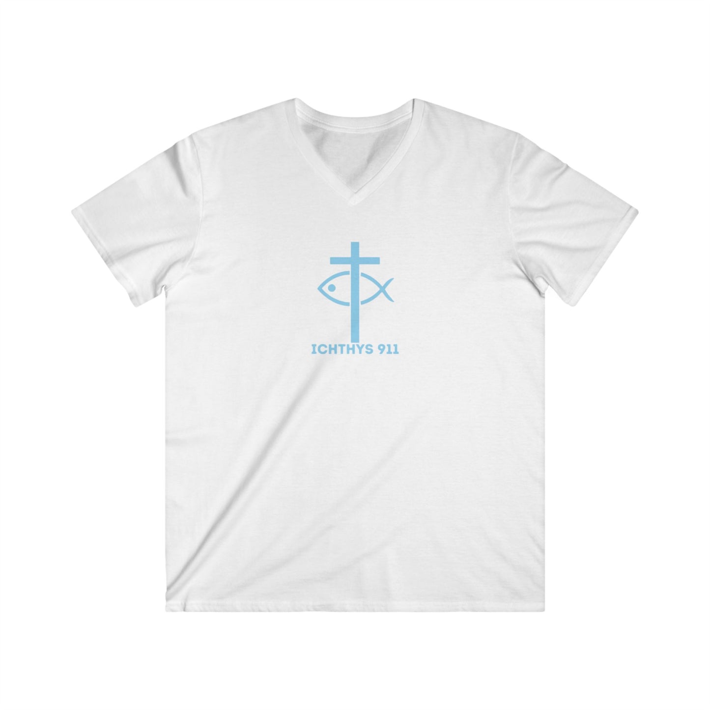 13th Disciple Collection - Men's Fitted V-Neck - Short Sleeve T - Shirt - Faith-Inspired - Christian - Black Font - ICHTHYS 911