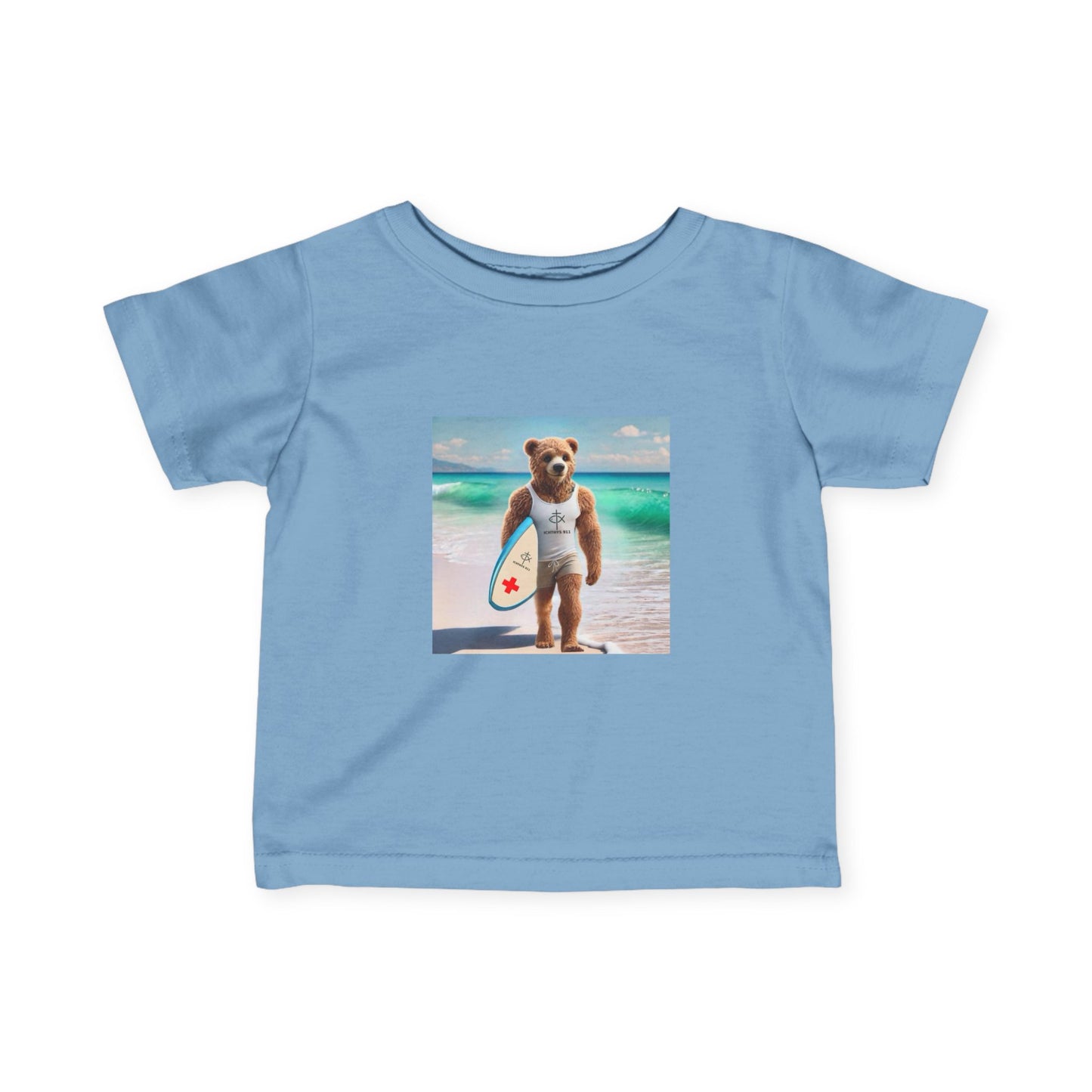 ICHTHYS 911 "Surf Bear" - Cute Surf Bear Infant Tee - Perfect for Beach Days & Summer Fun - Family Matching Shirts - See All Sizes - Adult to Infant-