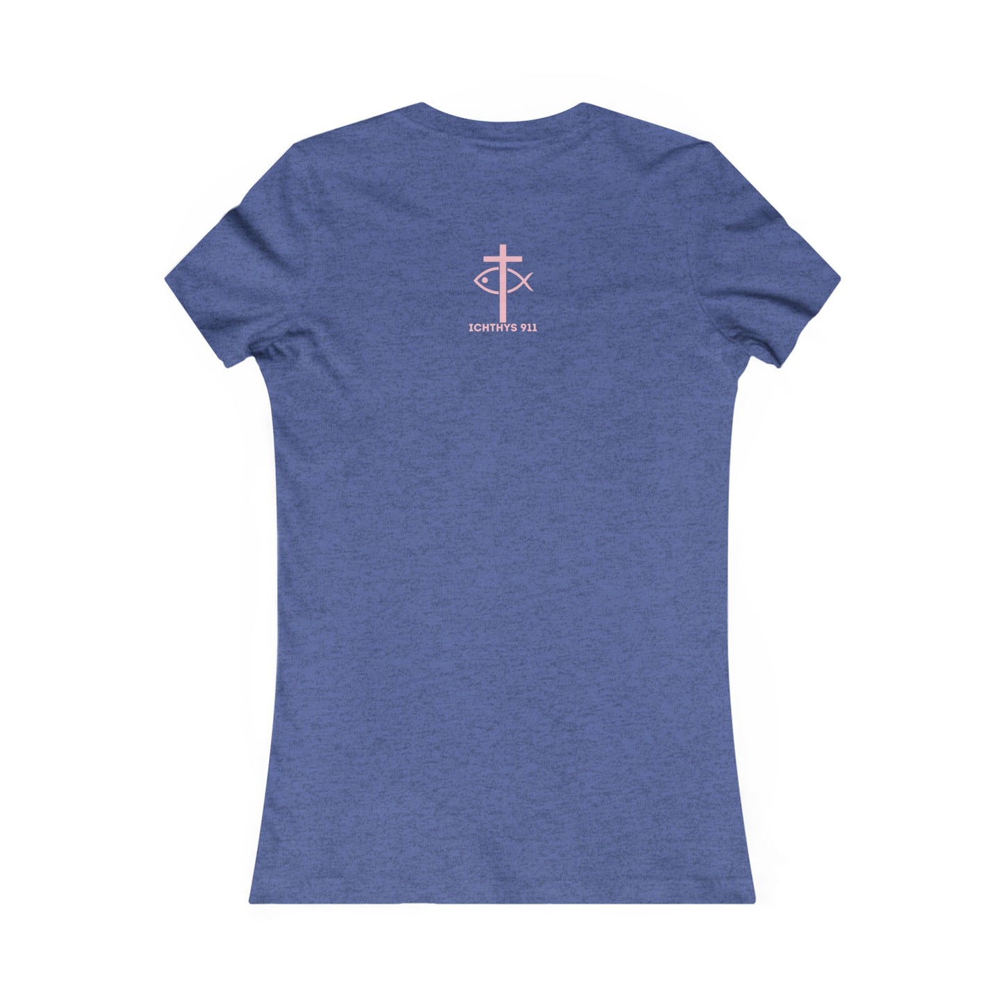 ICHTHYS 911 "Faith Hope Love" Inspirational Women's Favorite Tee - Reverse Design - Love and Positivity Shirt - Slim Fit with Longer Body Length