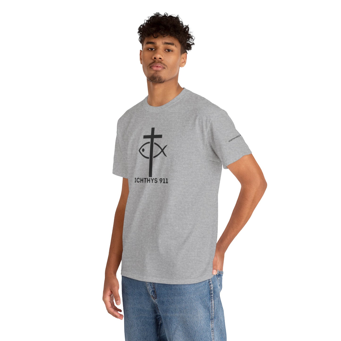 Authentic Design - Unisex T-Shirt - Heavy Cotton T-Shirt - Jesus Fish - Men's T-Shirt - Women T-Shirt Christian Faith - Unisex Clothing - ICHTHYS 911