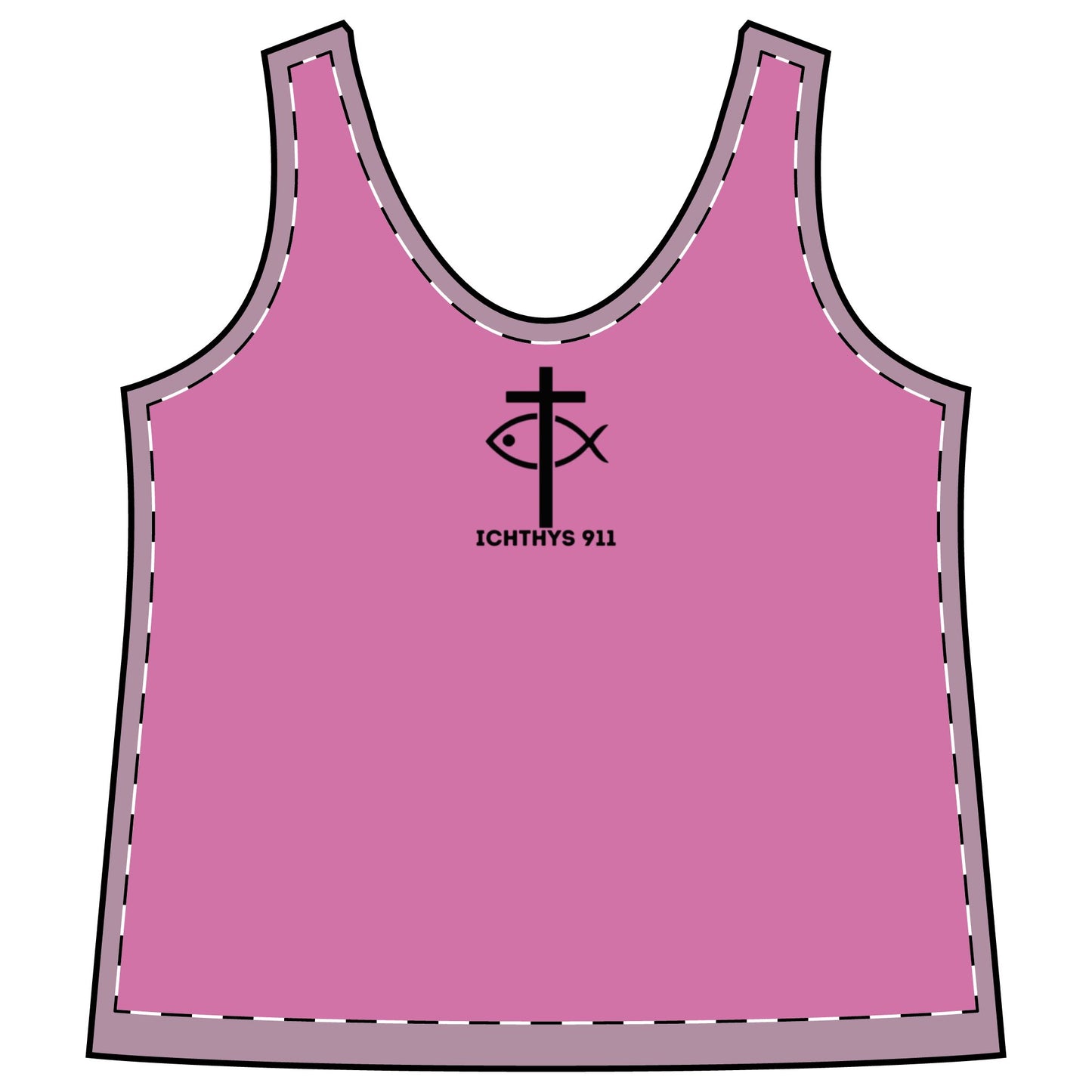 ICHTHYS 911 Black Font "Run With Endurance Hebrew 12:1" - Sporty Racerback Tank for Women - Perfect for Active Lifestyle & Casual Wear -Women T-Shirt - Tank