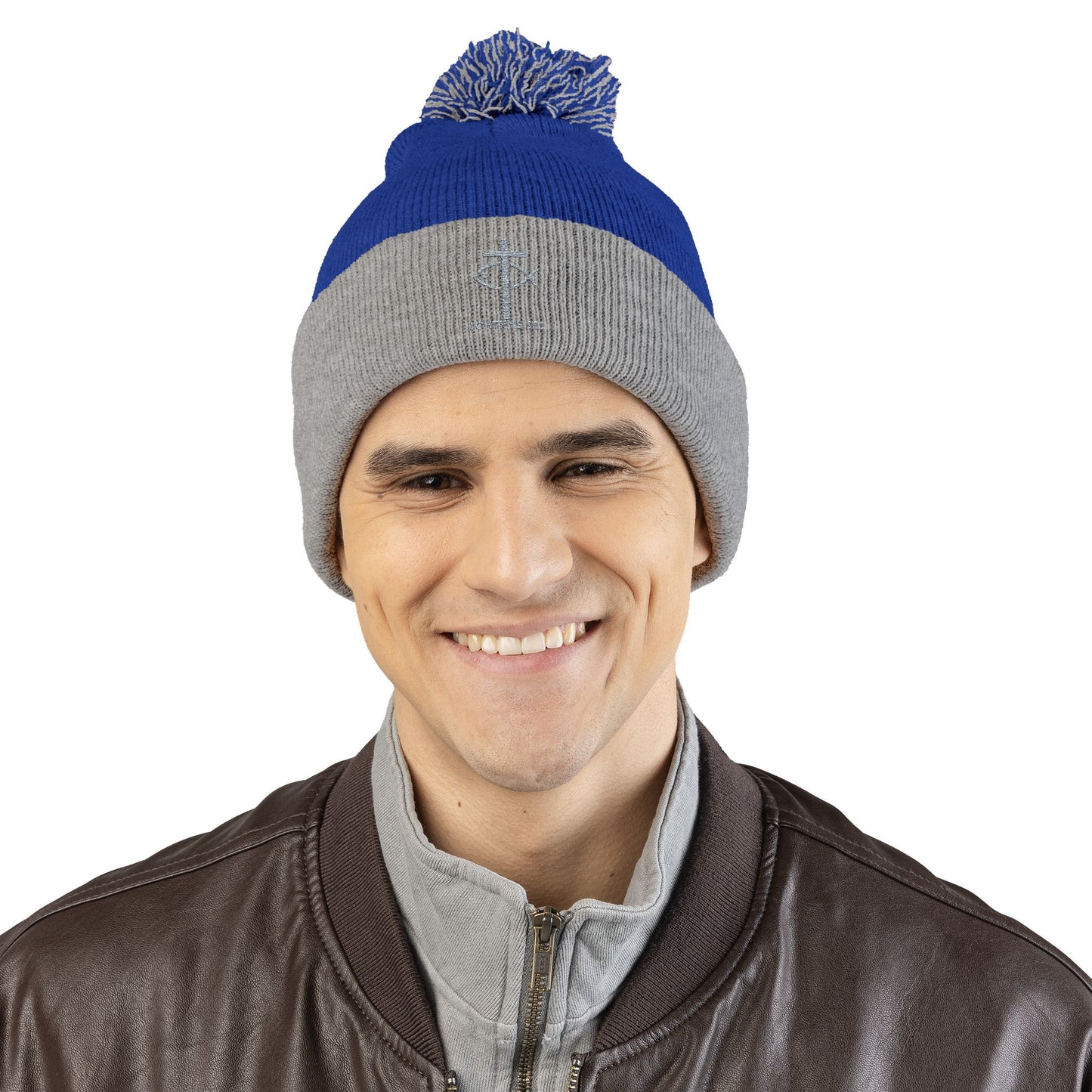 Cozy Pom-Pom Knit Cap | Winter Accessory with Embroidery - Christian Faith Wear - ICHTHYS 911 Design