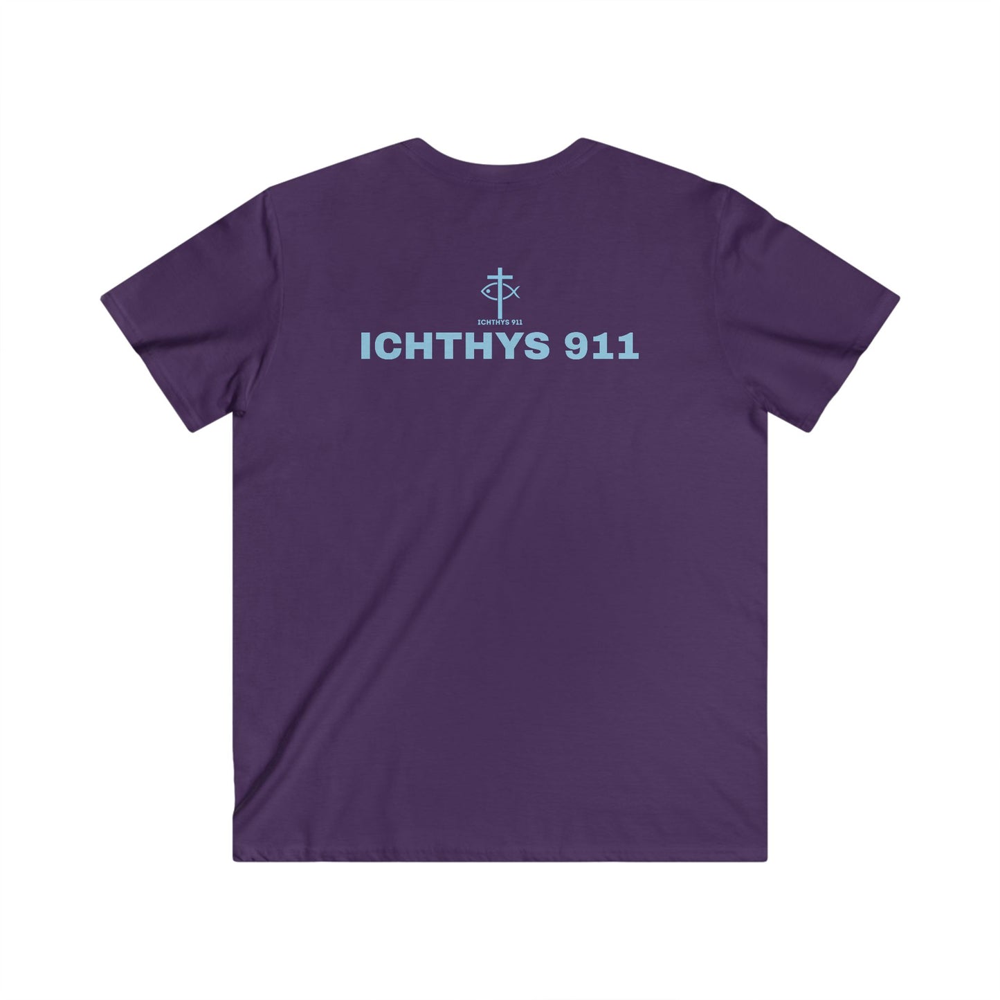 ICHTHYS 911 - "Authentic Collection" - Blue Font - Men's Fitted V-Neck Tee - Casual Comfort for Everyday Wear