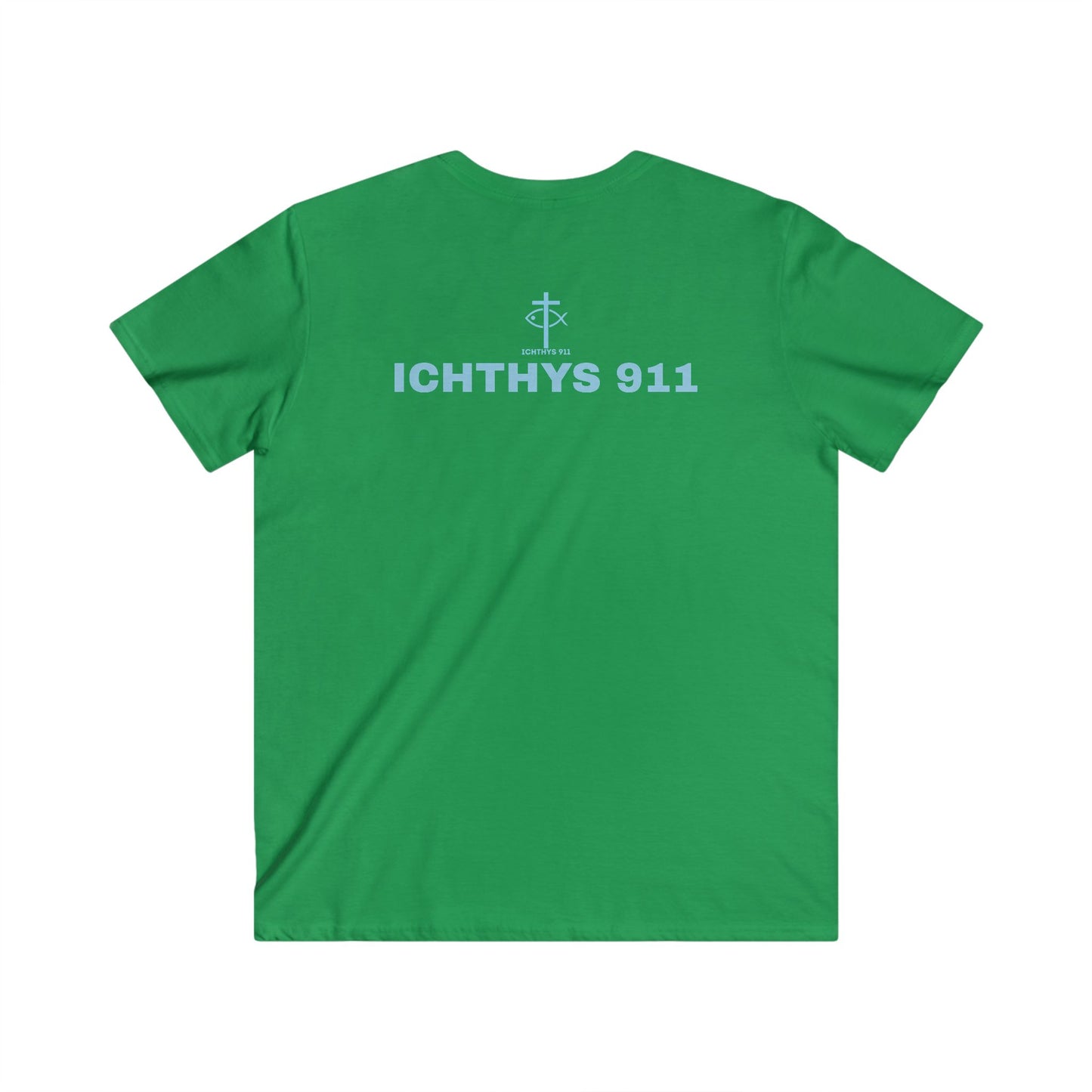 ICHTHYS 911 - "Authentic Collection" - Blue Font - Men's Fitted V-Neck Tee - Casual Comfort for Everyday Wear