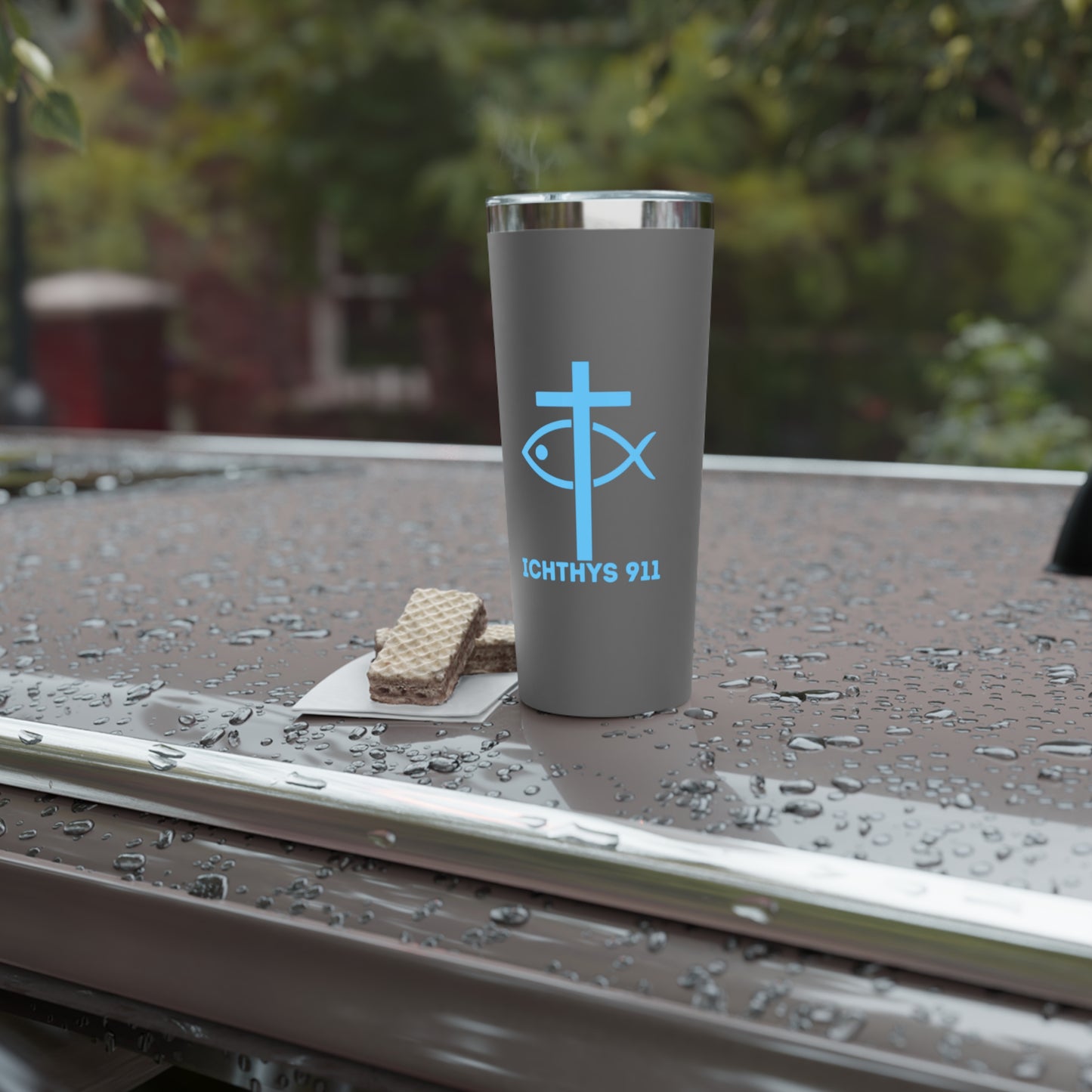 Faith-Inspired Copper Vacuum Insulated Tumbler - 22oz with ICHTHYS 911 Design