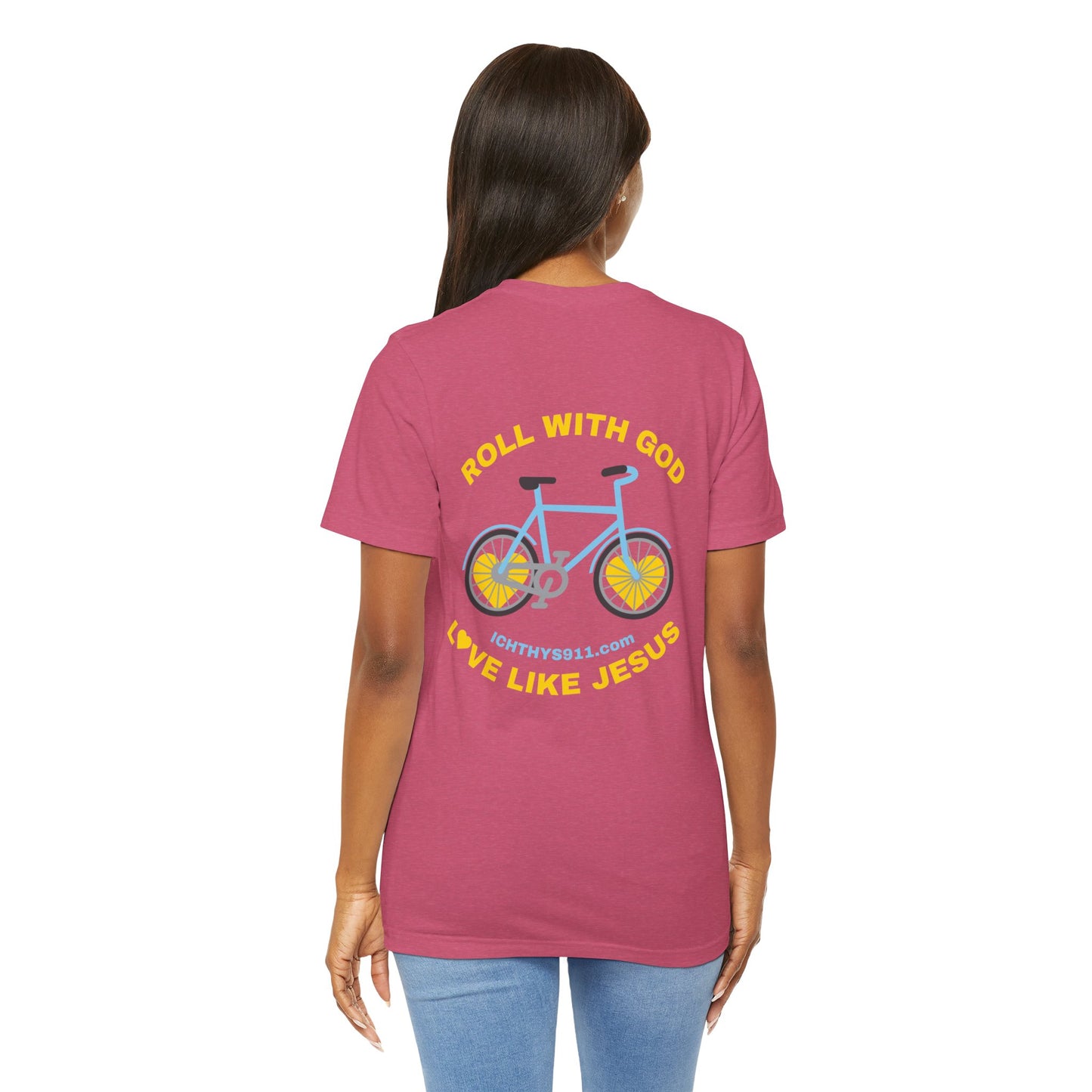 "Roll With God" - Unisex T- Shirt - Lightweight 100% Cotton - Summer T - Arm Form Fitting - Men T- Shirt - Women T-Shirt - Christian T-Shirt - Love Like Jesus - ICHTHYS 911 Design