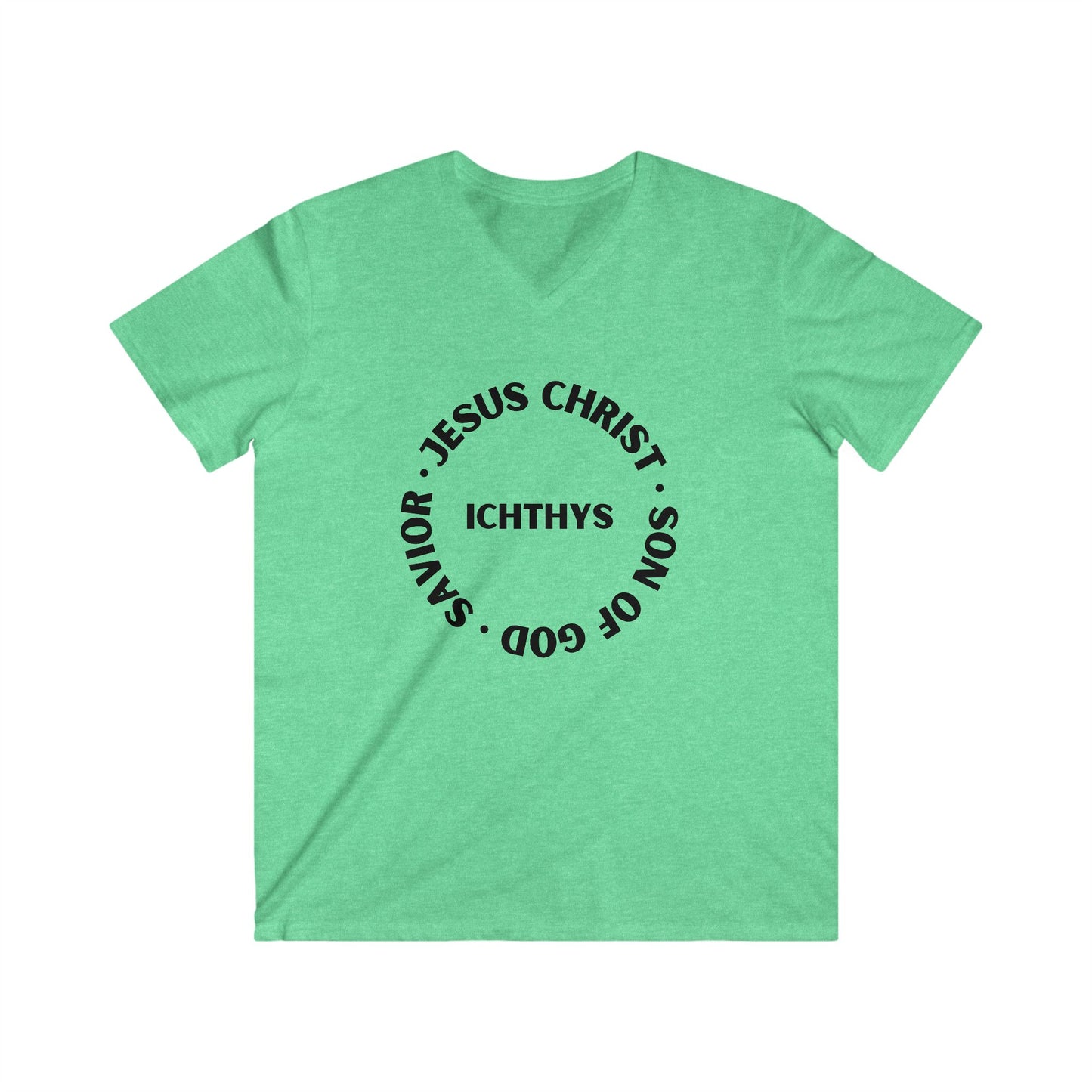 Jesus Christ - Son of God - Savior Collection - Men's Fitted V-Neck Short Sleeve T - Shirt - Faith-Inspired - Christian Faith - Black Font - ICHTHYS 911 -