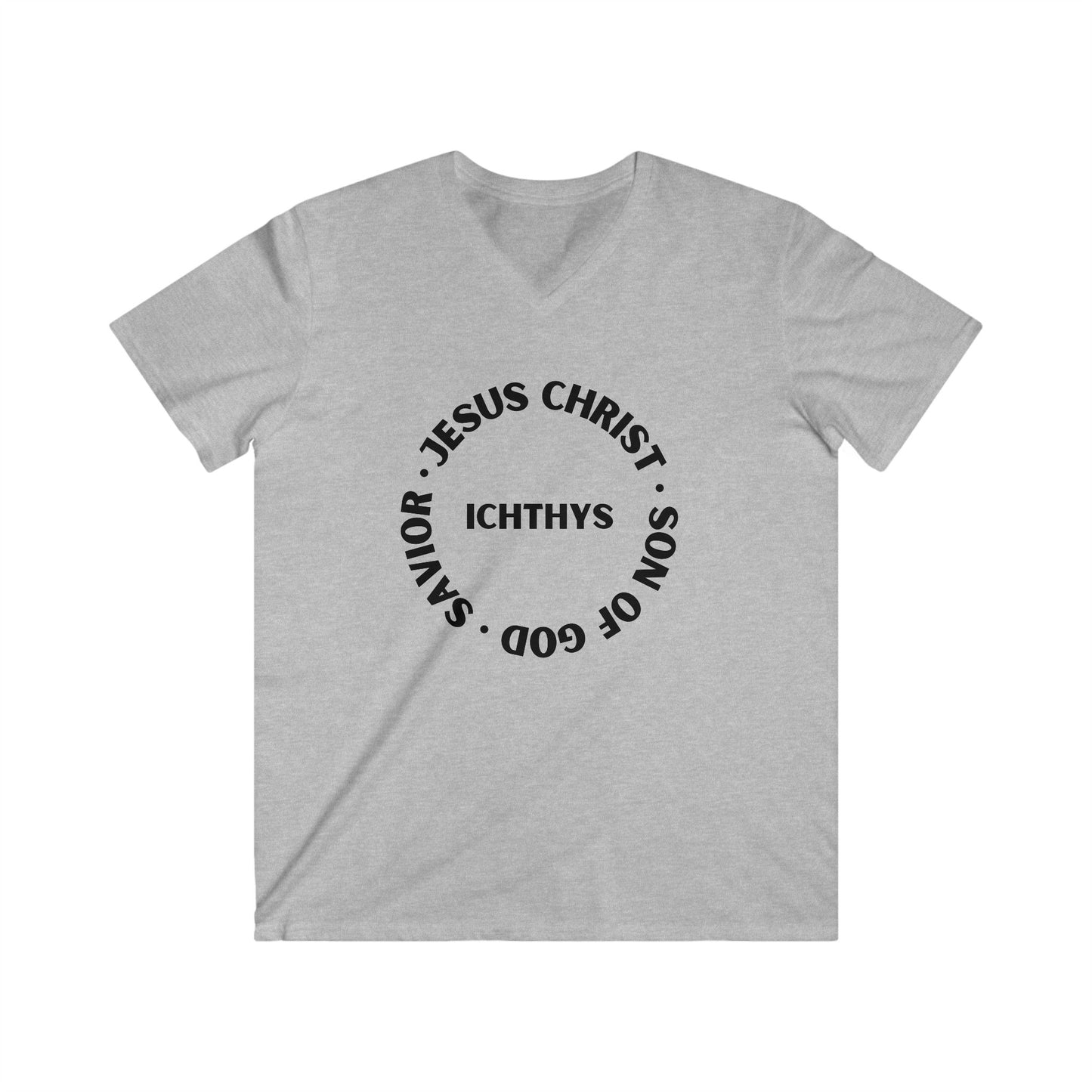 Jesus Christ - Son of God - Savior Collection - Men's Fitted V-Neck Short Sleeve T - Shirt - Faith-Inspired - Christian Faith - Black Font - ICHTHYS 911 -