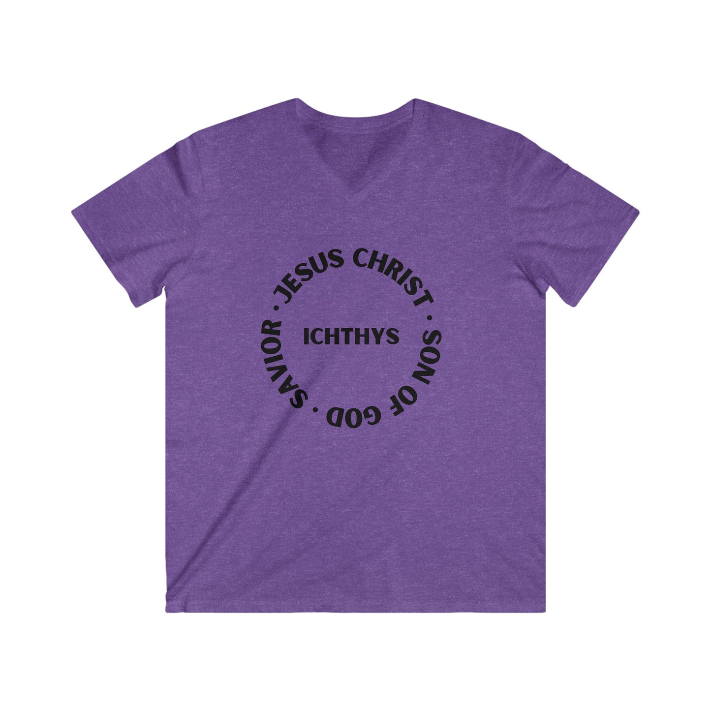 Jesus Christ - Son of God - Savior Collection - Men's Fitted V-Neck Short Sleeve T - Shirt - Faith-Inspired - Christian Faith - Black Font - ICHTHYS 911 -