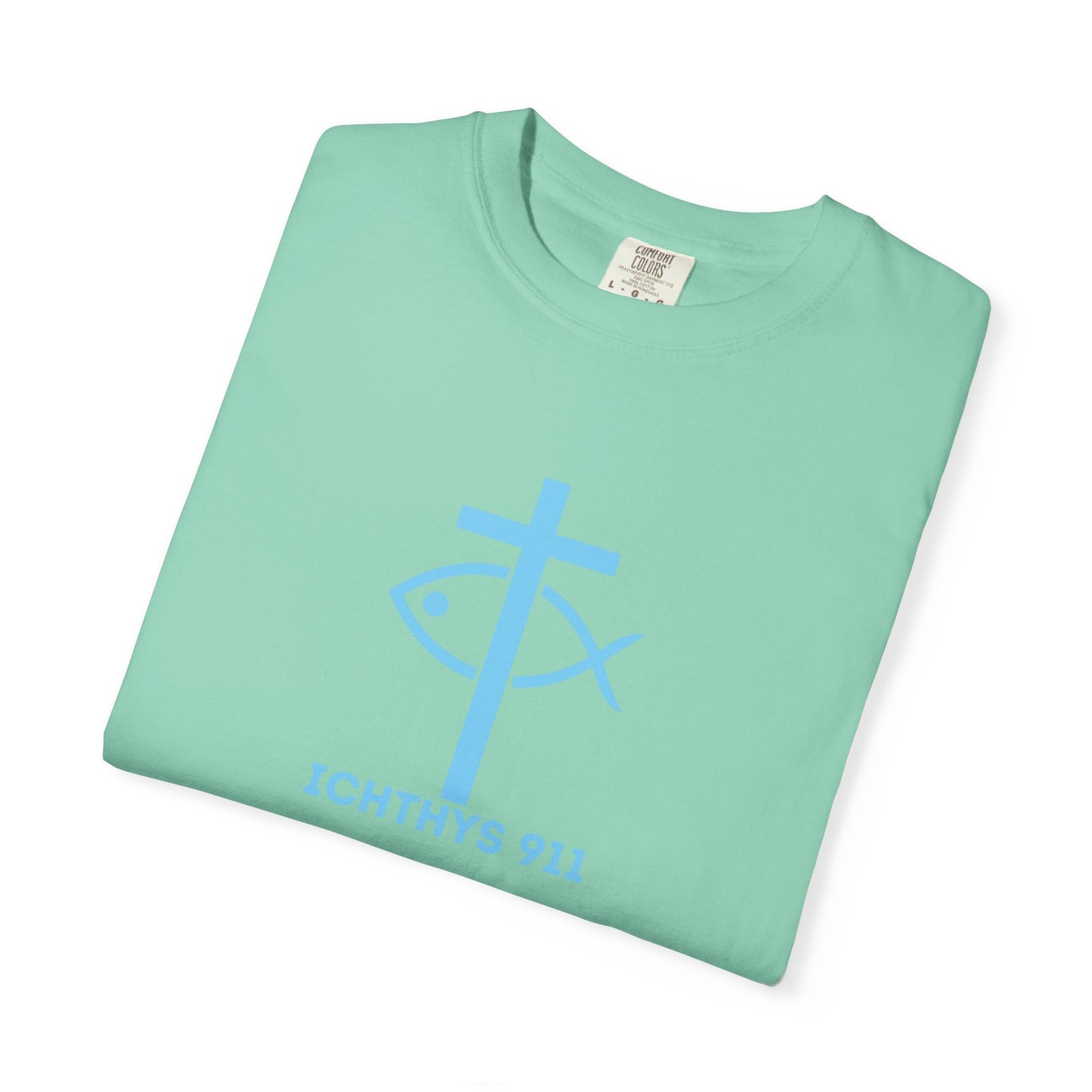 Jesus Christ Son of God Savior - Blue Font - Unisex Garment Dyed T- Shirt - Men T-Shirt - Women T-Shirt - Christian Streetwear T-Shirt – Jesus Gym & Faith Fashion - ICHTHYS 911