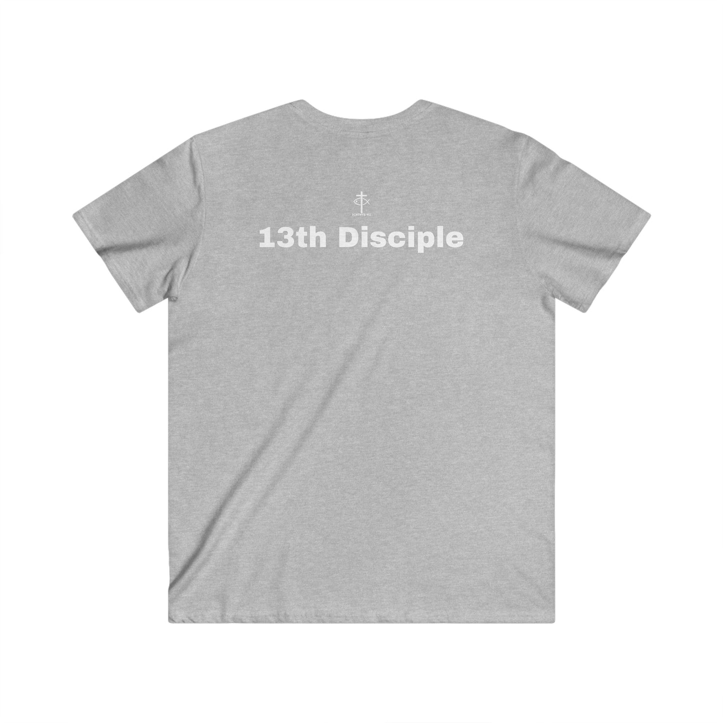 13th Disciple Collection - Men's Fitted V-Neck - Short Sleeve T - Shirt - Faith-Inspired - Christian - Black Font - ICHTHYS 911