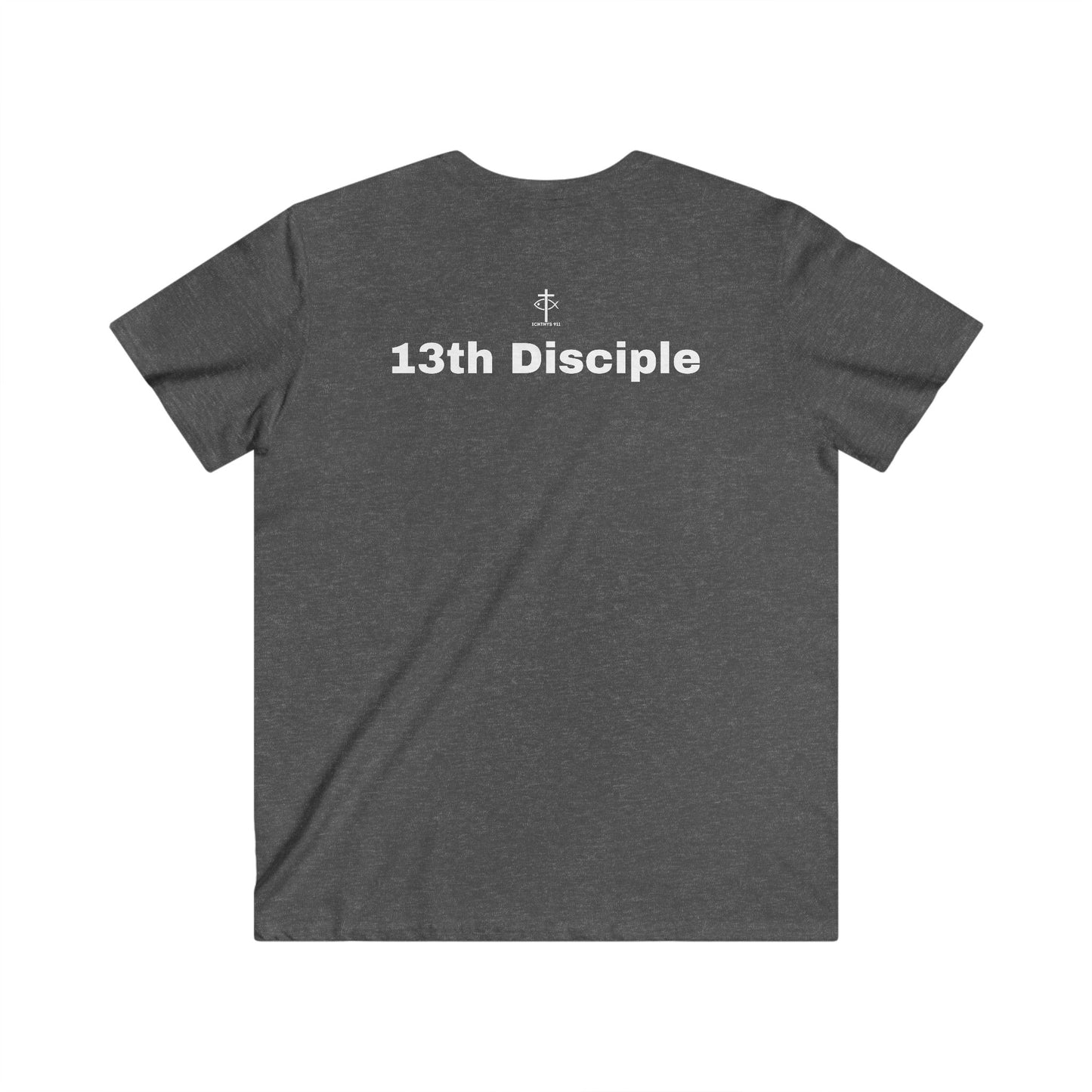 13th Disciple Collection - Men's Fitted V-Neck - Short Sleeve T - Shirt - Faith-Inspired - Christian - Black Font - ICHTHYS 911