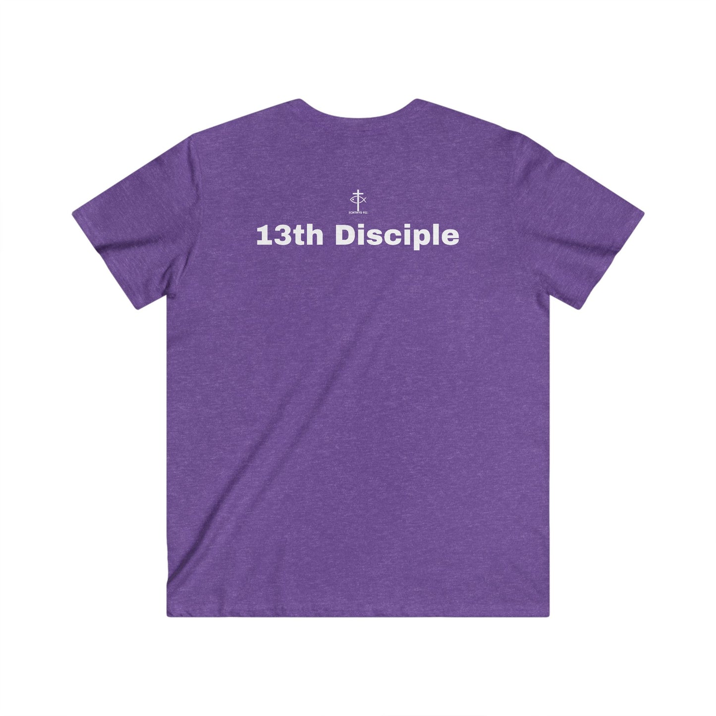 13th Disciple Collection - Men's Fitted V-Neck - Short Sleeve T - Shirt - Faith-Inspired - Christian - Black Font - ICHTHYS 911