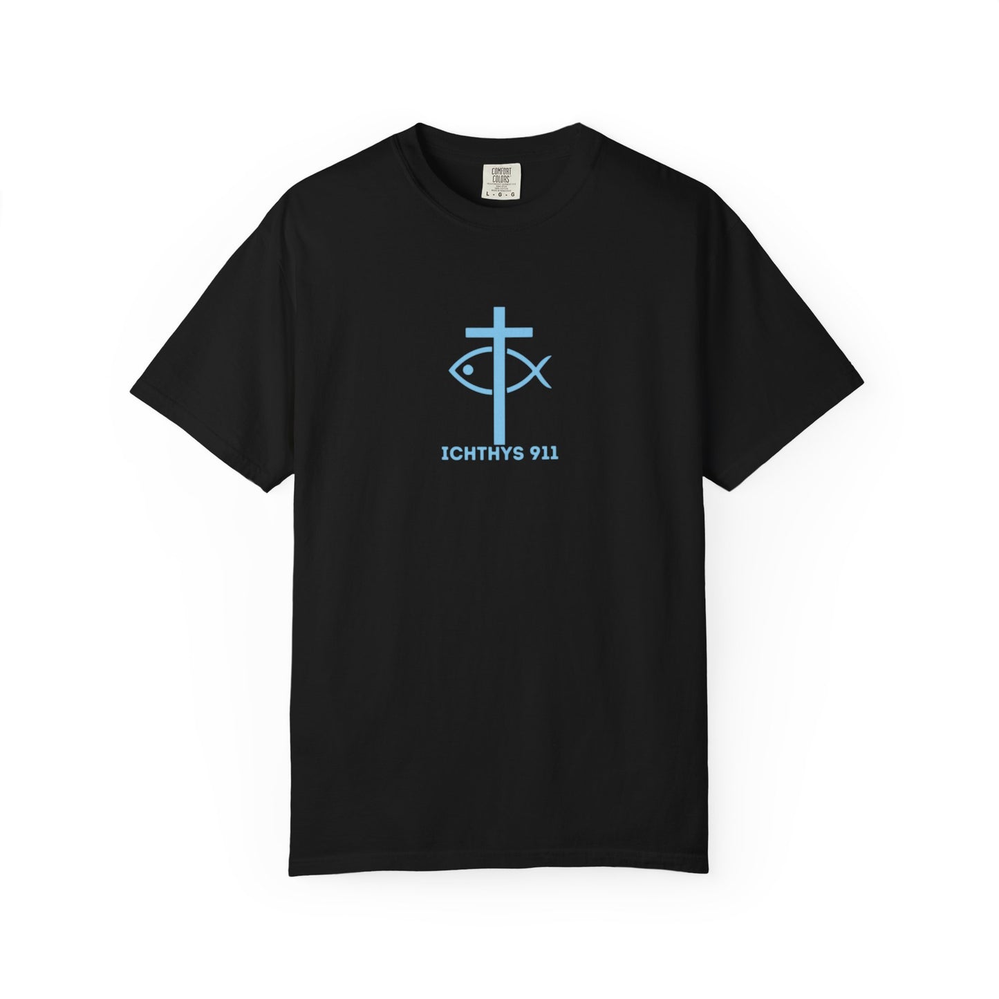 ICHTHYS 911 - Blue Font "Faith, Hope, & Love" - Unisex T-Shirt - Men T-Shirt - Christian Women Tee - Faith-Inspired Shirt - Christian Fashion - Wear Your Faith