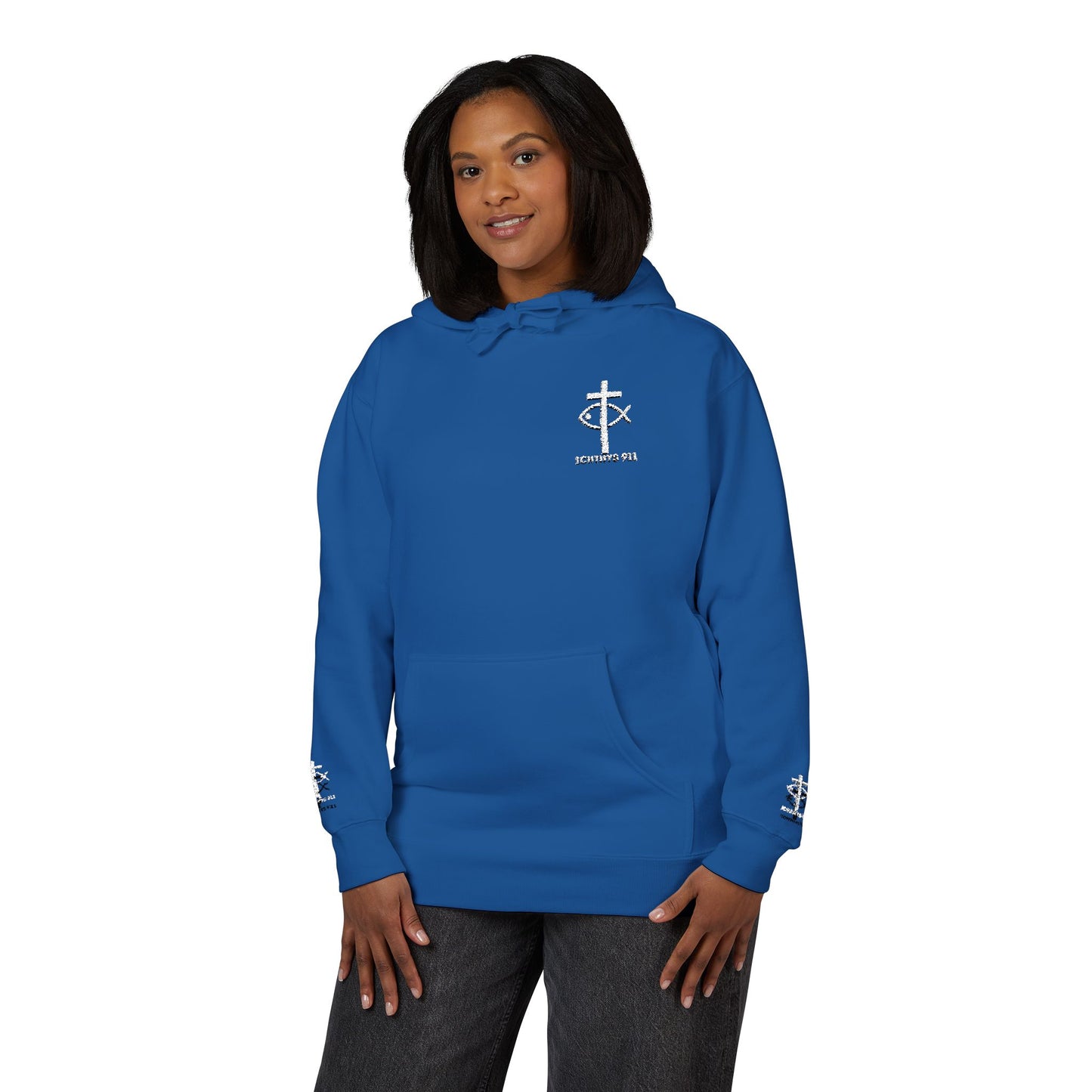 ICHTHYS 911 Embroidery Hoodie Pullover - Unsex - Elevated Embroider Gift for Her or Him - Christian Wear