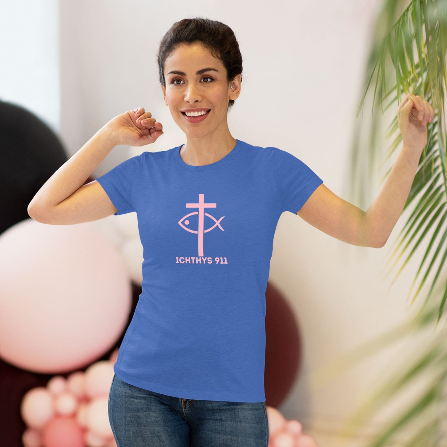 ICHTHYS 911 "Faith Hope Love Collection" Pink Font - Inspirational Women's Triblend Tee - Women T-Shirt - 50% polyester, 25% cotton, 25% rayon