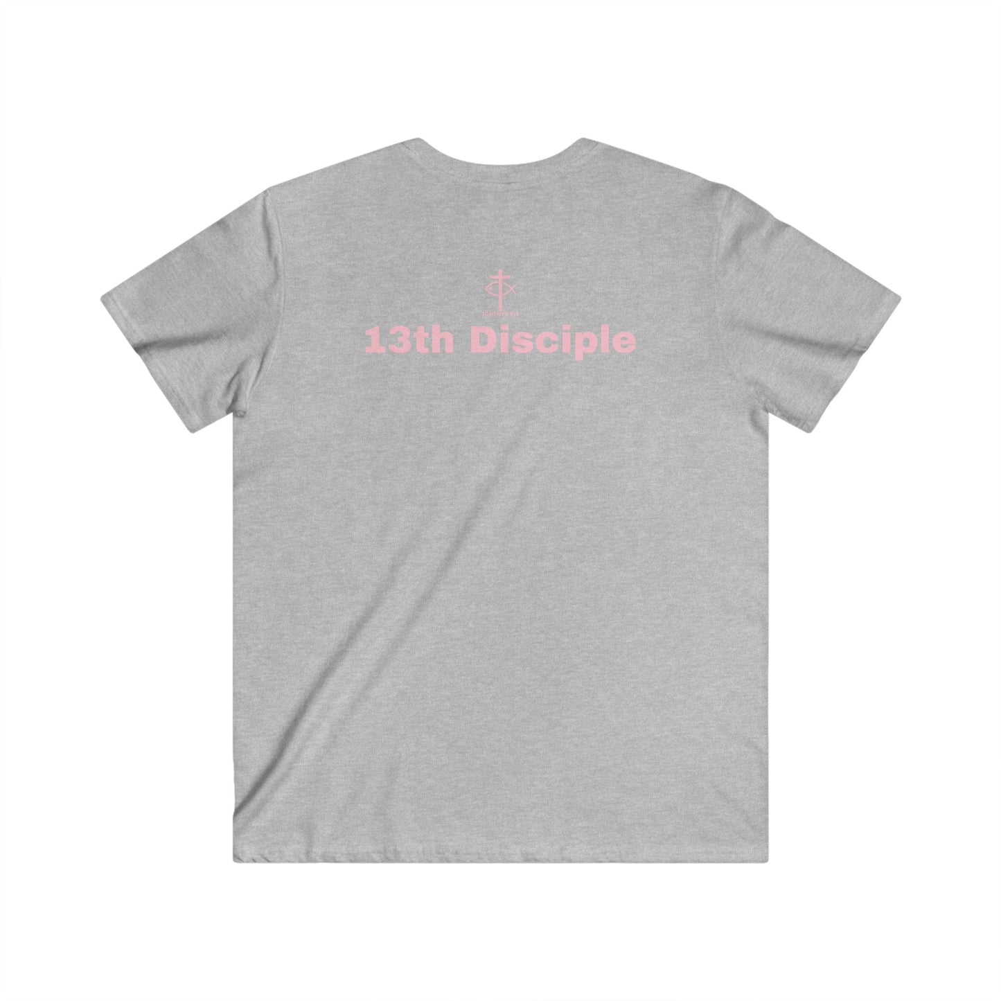 ICHTHYS 911 - "13th Disciple" Collection - Men's Fitted V-Neck Short Sleeve T - Shirt - Faith-Inspired - Christian Faith - Light Pink Font