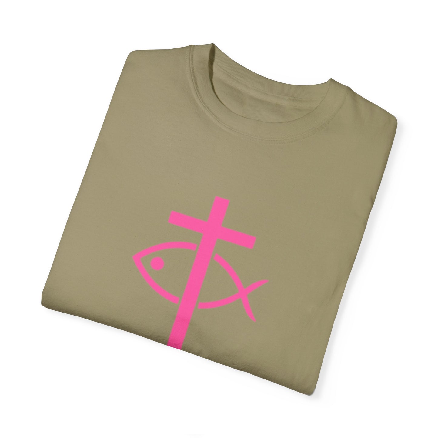 ICHTHYS 911 - Authentic - W/O IC 911 on Back Christian Streetwear T-Shirt – Jesus Gym & Faith Fashion, Unisex Garment-Dyed T-Shirt Hot Pink Font