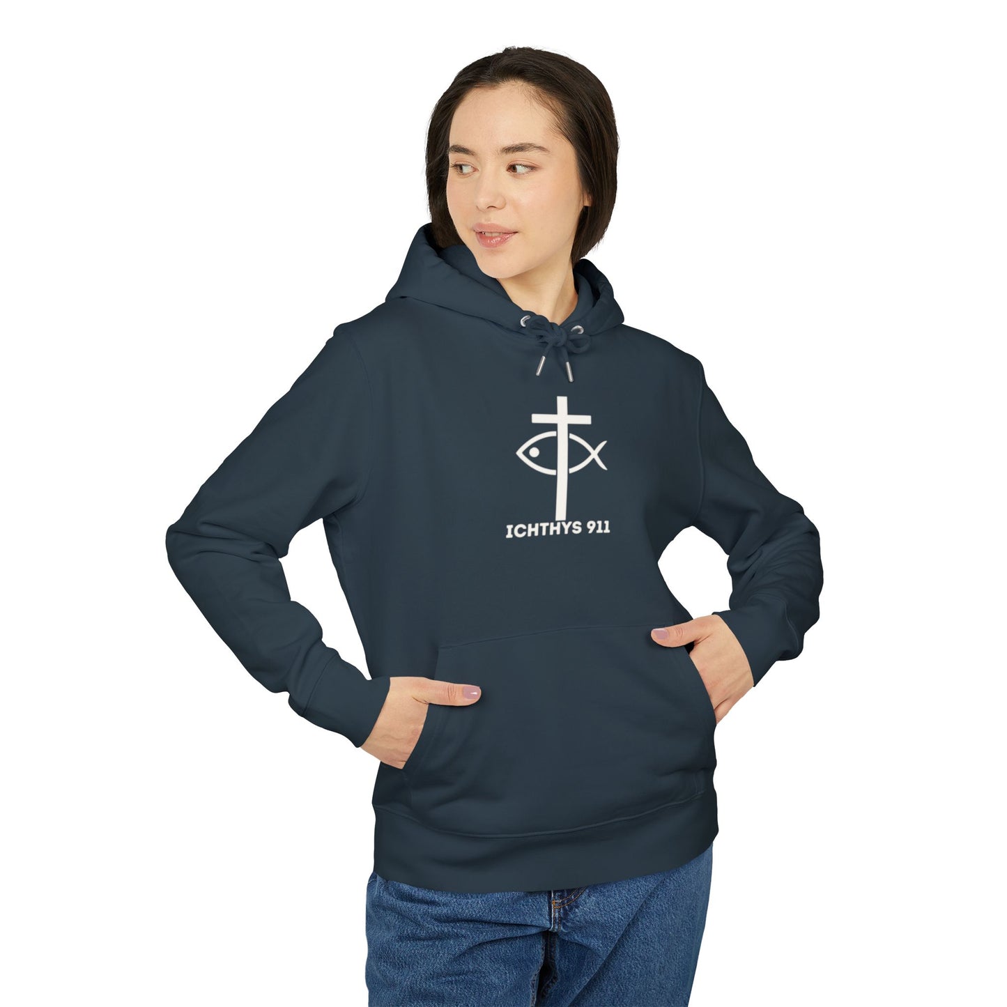 Iēsous Christos, Theou Yios, Sōtēr = Jesus Christ, Son of God, Savior - Unisex - Lightweight Religious Sweatshirt - ICHTHYS 911 - Hoodie - 100% Organic