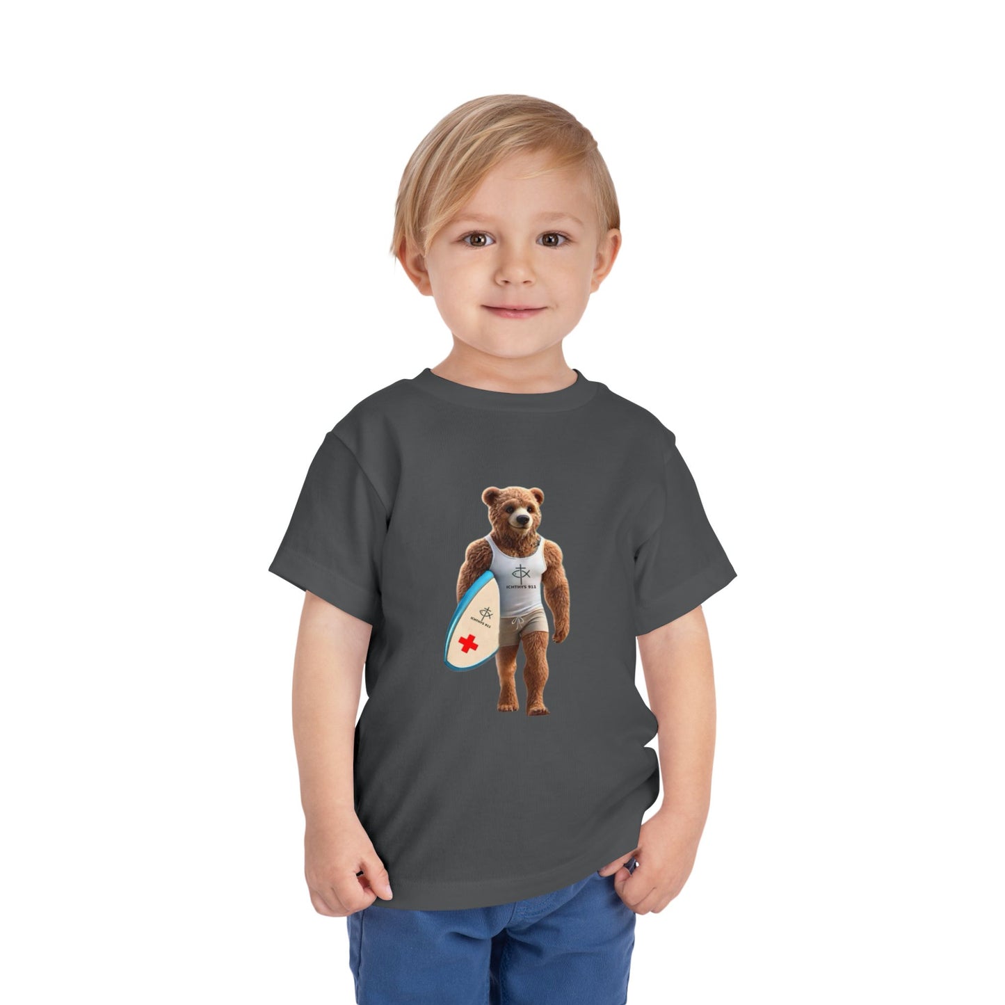 Surfing Bear Toddler Tee - Fun Kids Short Sleeve T-Shirt - ICHTYHS 911