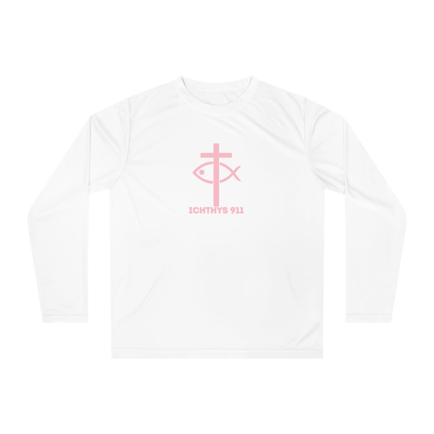 ICHTHYS 911 "Faith & Strength" - Unisex Performance Long Sleeve- Christian Activewear - Men - Women - 100% Moisture-Wicking Poly - UPF30+ Sun Protection