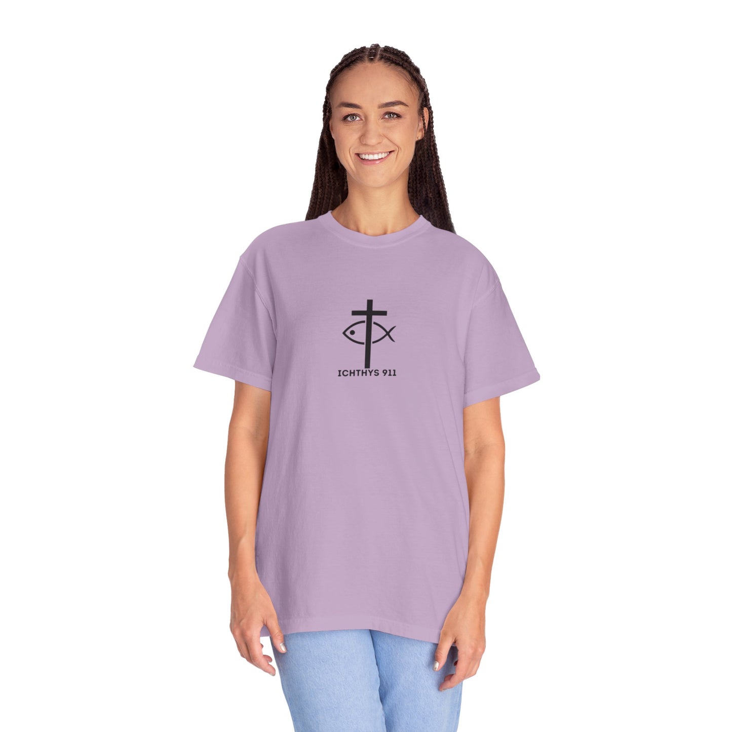 ICHTHYS 911 - Black Font - "13th Disciple" - Collection - Unisex - Women T- Shirt - Men T-Shirt - Christian Garment-Dyed T-Shirt - Faith Fashion
