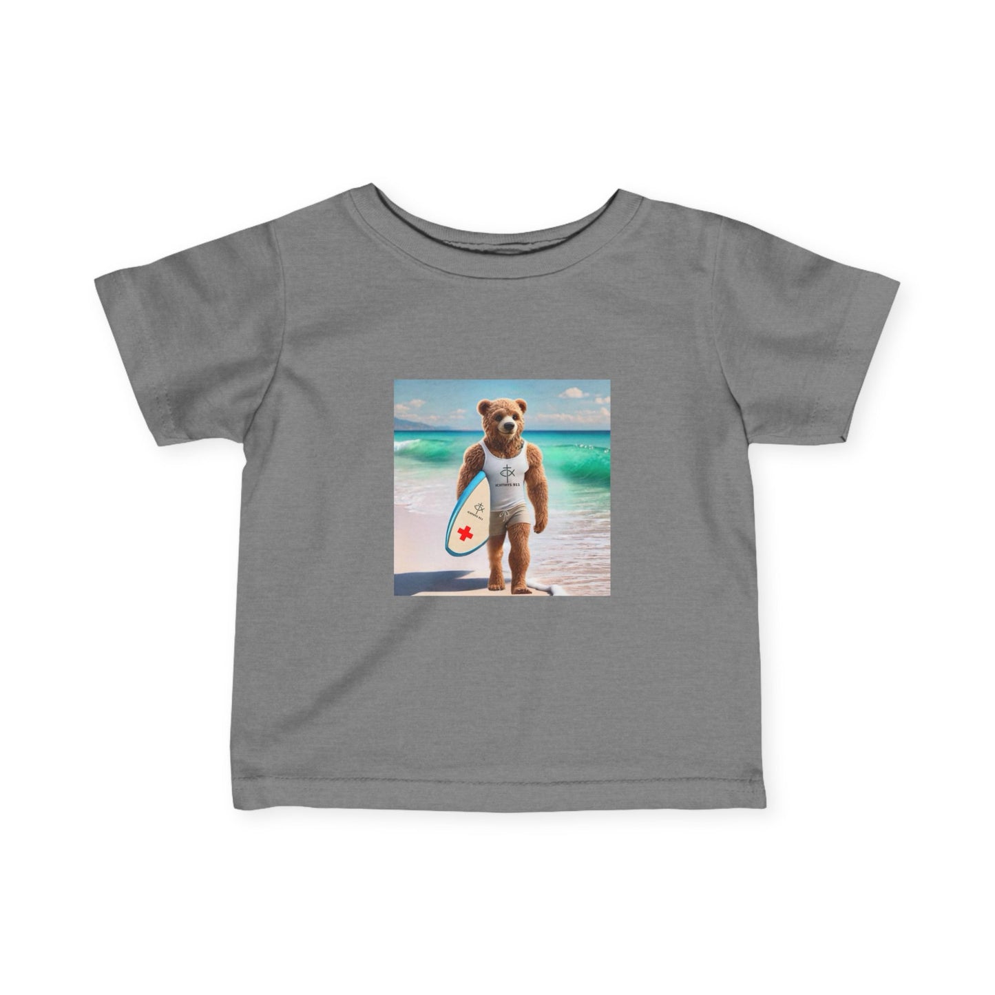 ICHTHYS 911 "Surf Bear" - Cute Surf Bear Infant Tee - Perfect for Beach Days & Summer Fun - Family Matching Shirts - See All Sizes - Adult to Infant-