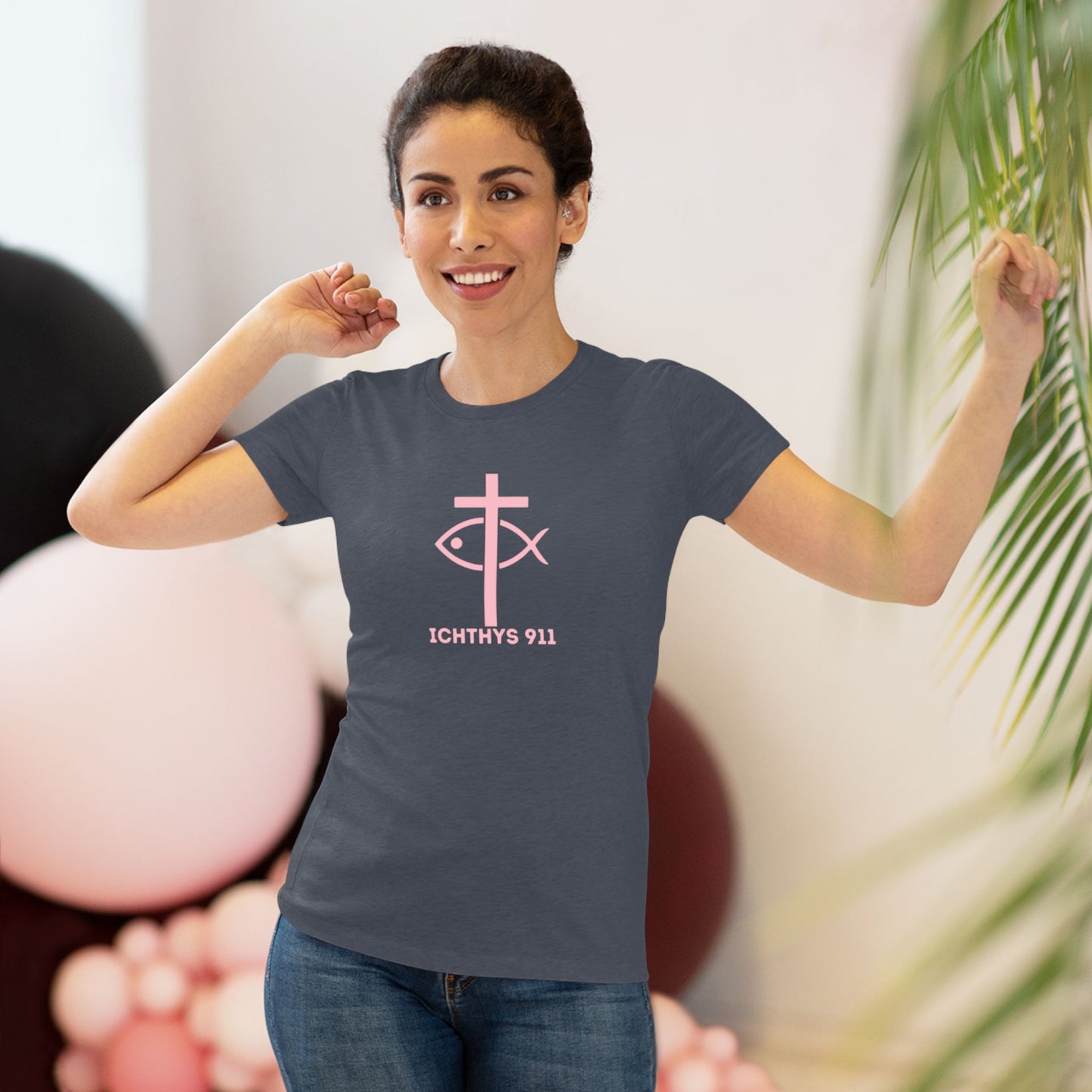 ICHTHYS 911 "Faith Hope Love Collection" Pink Font - Inspirational Women's Triblend Tee - Women T-Shirt - 50% polyester, 25% cotton, 25% rayon