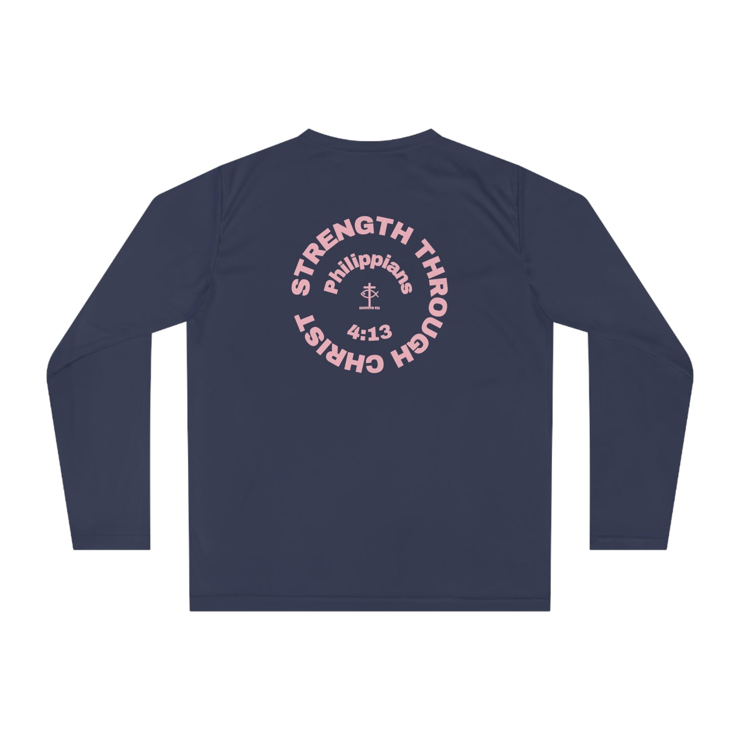 ICHTHYS 911 "Strength Through Christ Philippians 4:13" - Unisex Performance Long Sleeve Shirt - Men - Women - 100% Moisture-Wicking Poly - Christian Activewear