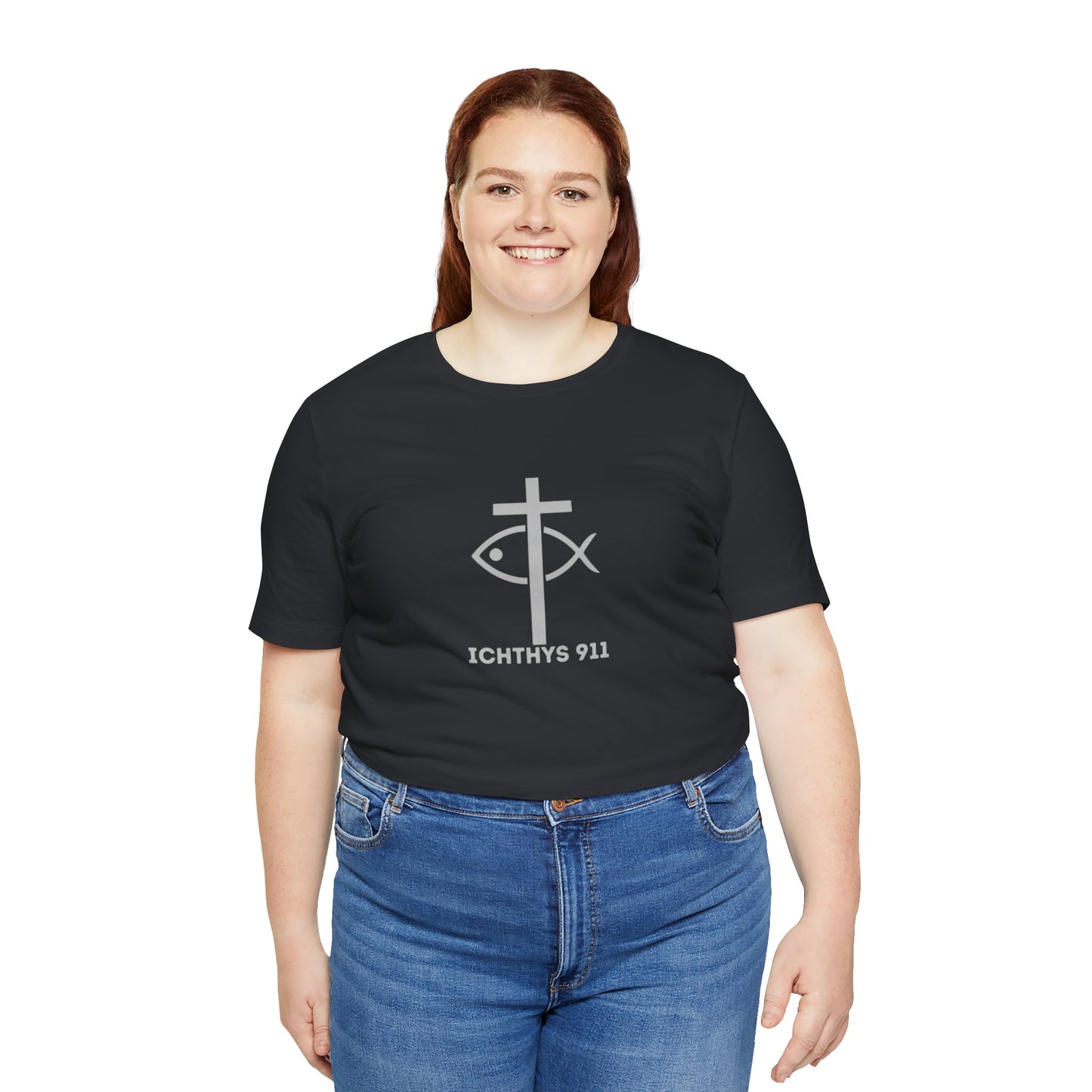ICHTHYS 911 - "Roll With God Ride With Jesus" - Silver Font - Unisex T- Shirt - Lightweight 100% Cotton - Summer T - Arm Form Fitting - Men T- Shirt - Women T-Shirt - Christian T-Shirt