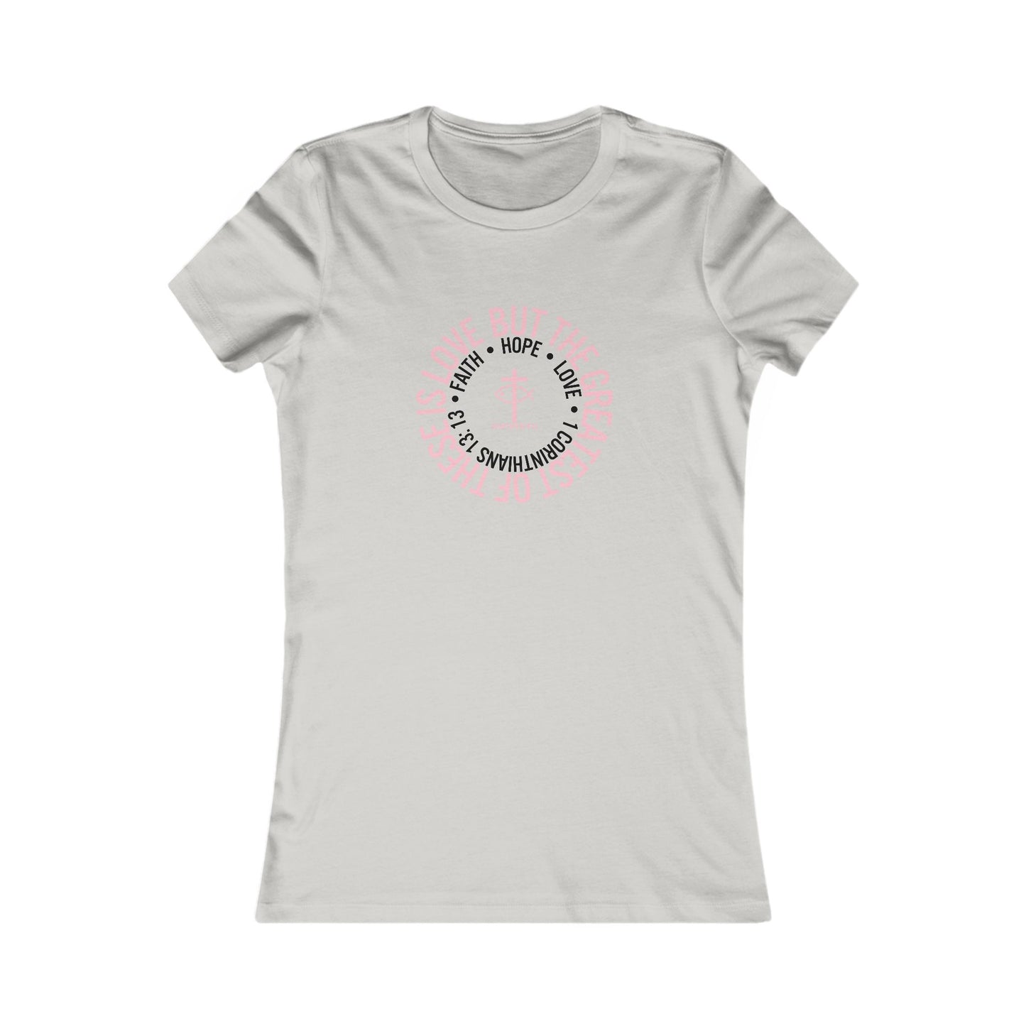 ICHTHYS 911 "Faith Hope Love" Inspirational Women's Favorite Tee - Reverse Design - Love and Positivity Shirt - Slim Fit with Longer Body Length