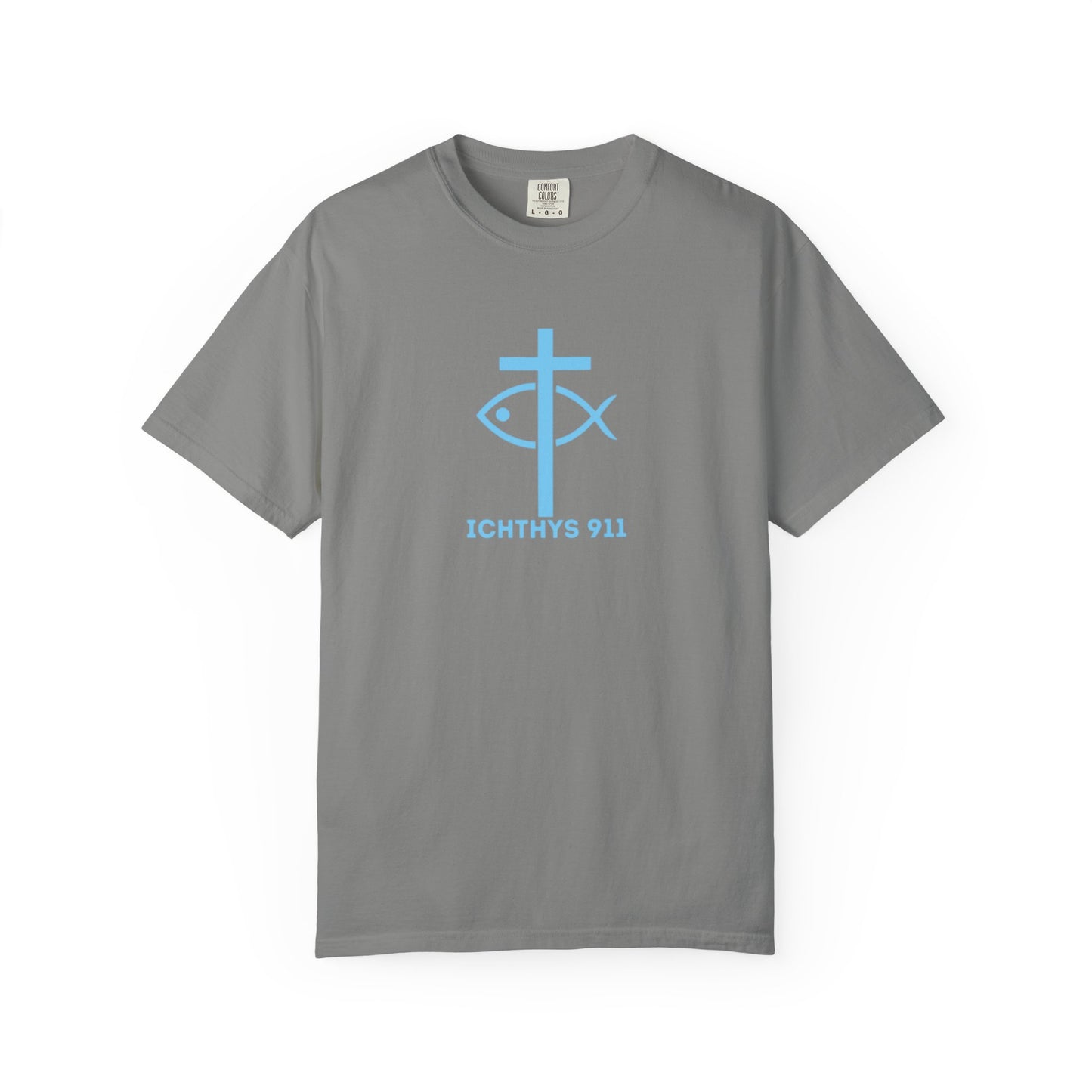 Jesus Christ Son of God Savior - Blue Font - Unisex Garment Dyed T- Shirt - Men T-Shirt - Women T-Shirt - Christian Streetwear T-Shirt – Jesus Gym & Faith Fashion - ICHTHYS 911