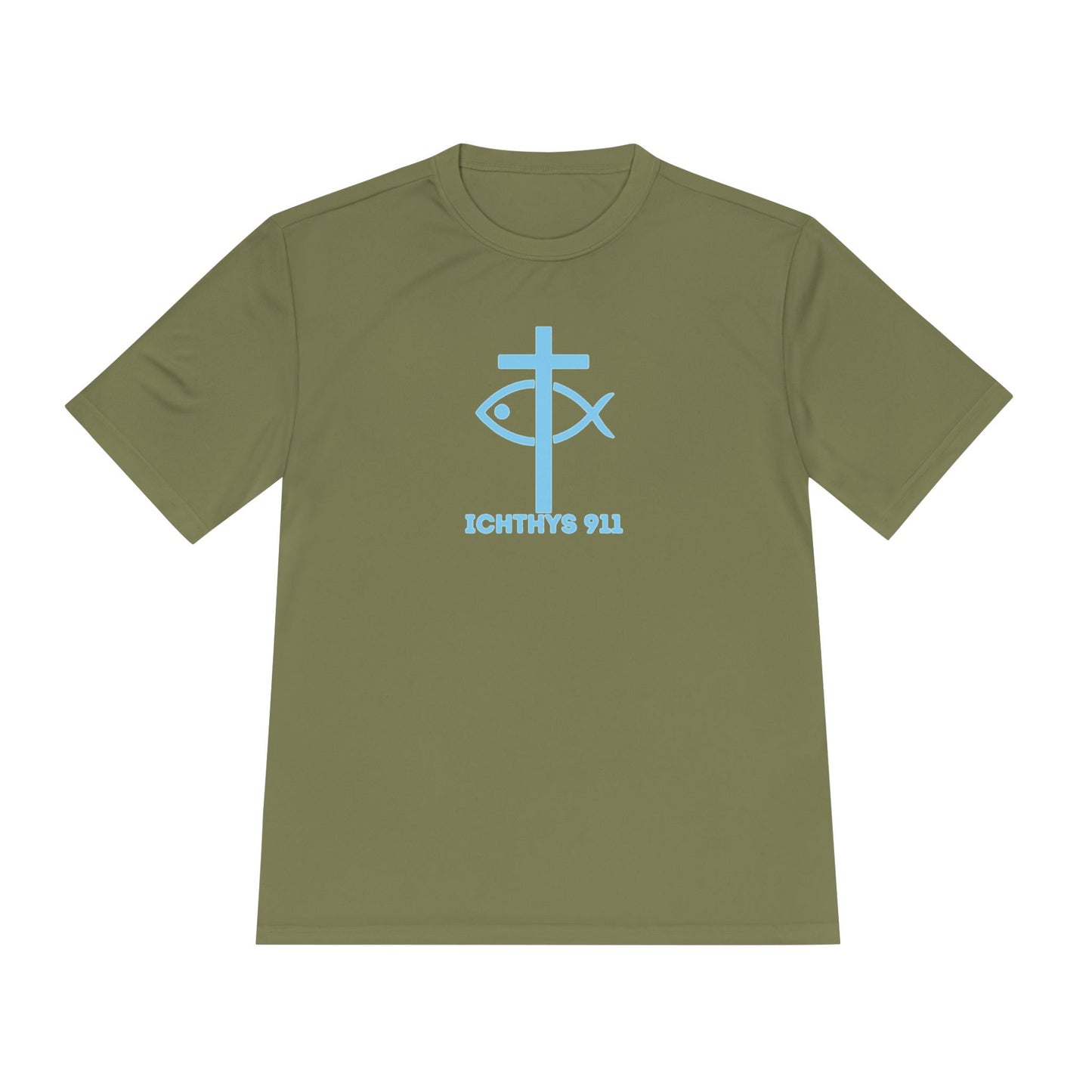 ICHTHYS 911 - Blue Font - "Jesus Is His Name Saving Souls is His Game" - Unisex Performance Shirt -Men T-Shirt - Women - Moisture Wicking Tee911