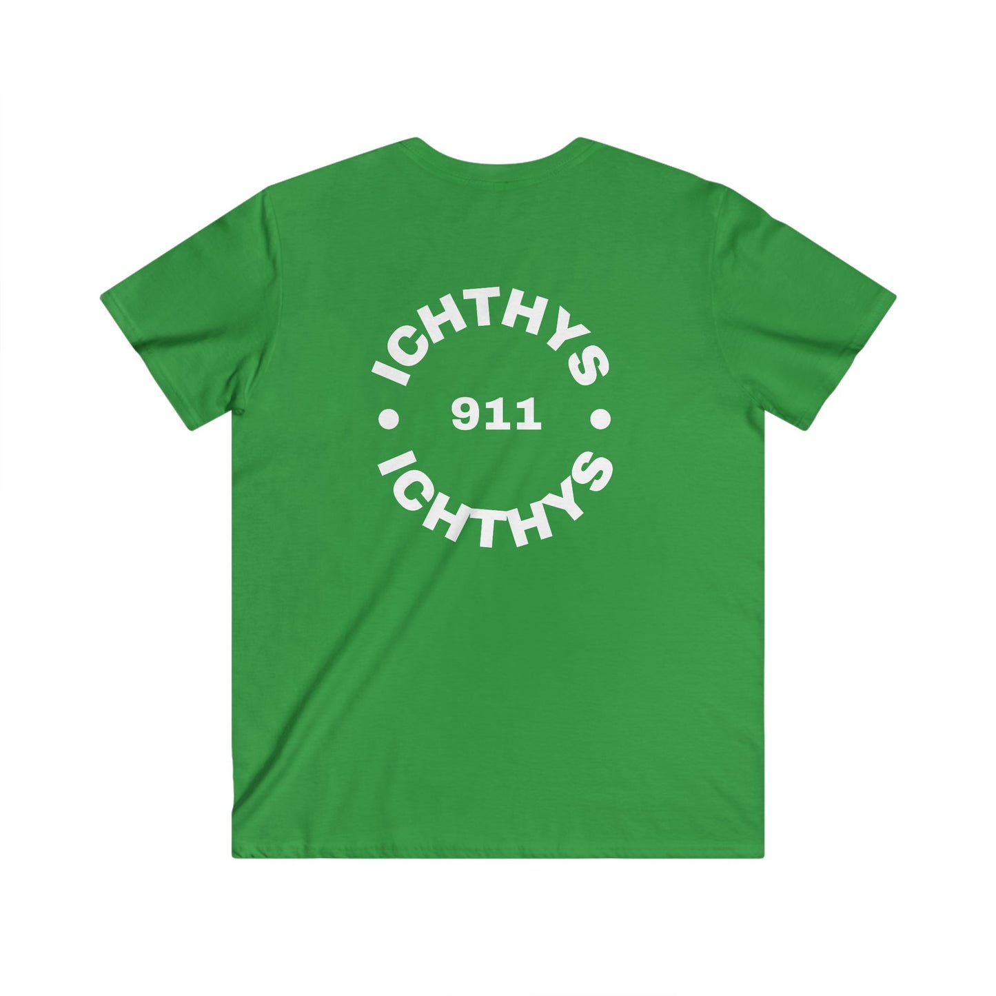 Authentic Round Collection - Men's Fitted V-Neck Short Sleeve T - Shirt - Faith-Inspired - Christian Faith - White Font - ICHTHYS 911 -